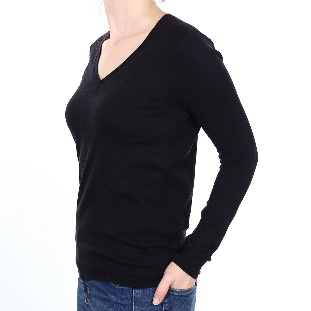 Black Cashmere V Neck Jumper Small