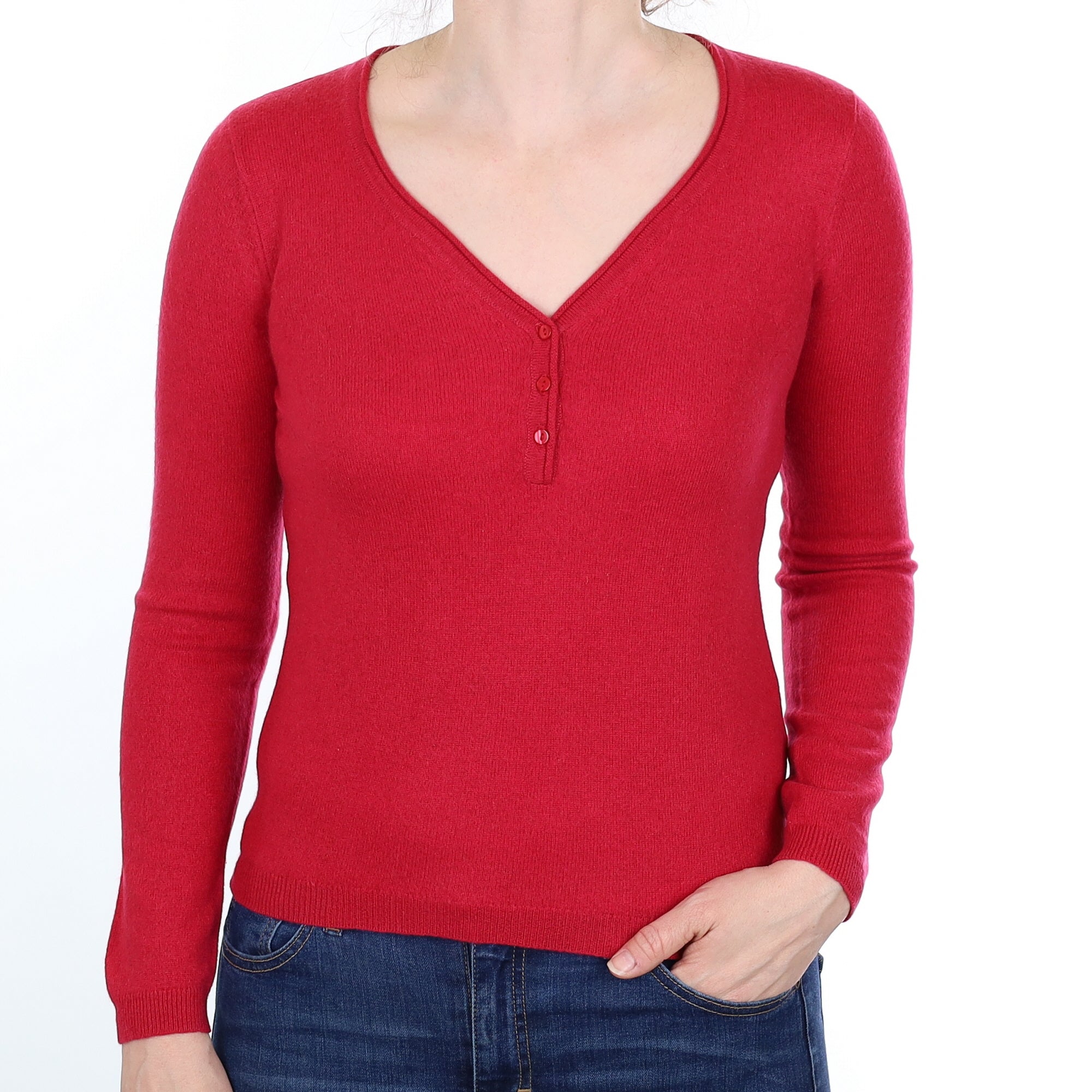 Cherry Pink Cashmere V Neck Jumper Small