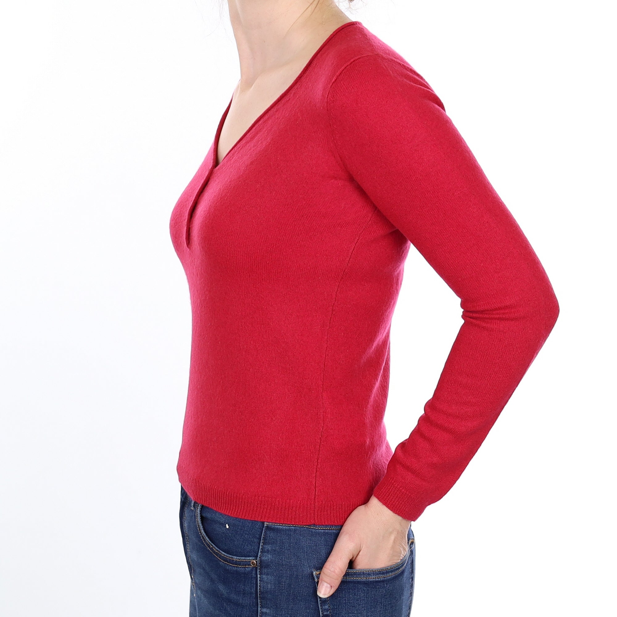 Cherry Pink Cashmere V Neck Jumper Small