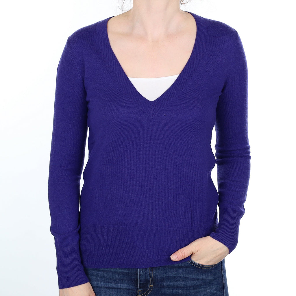 Indigo Cashmere V Neck Jumper Small