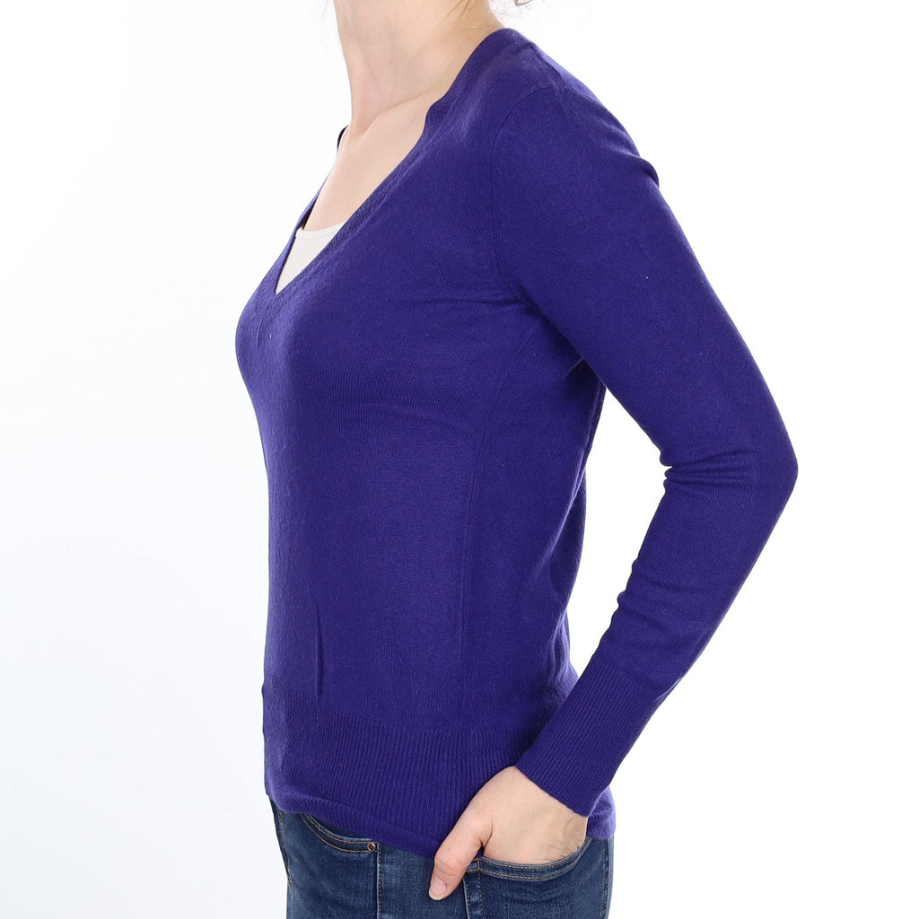 Indigo Cashmere V Neck Jumper Small