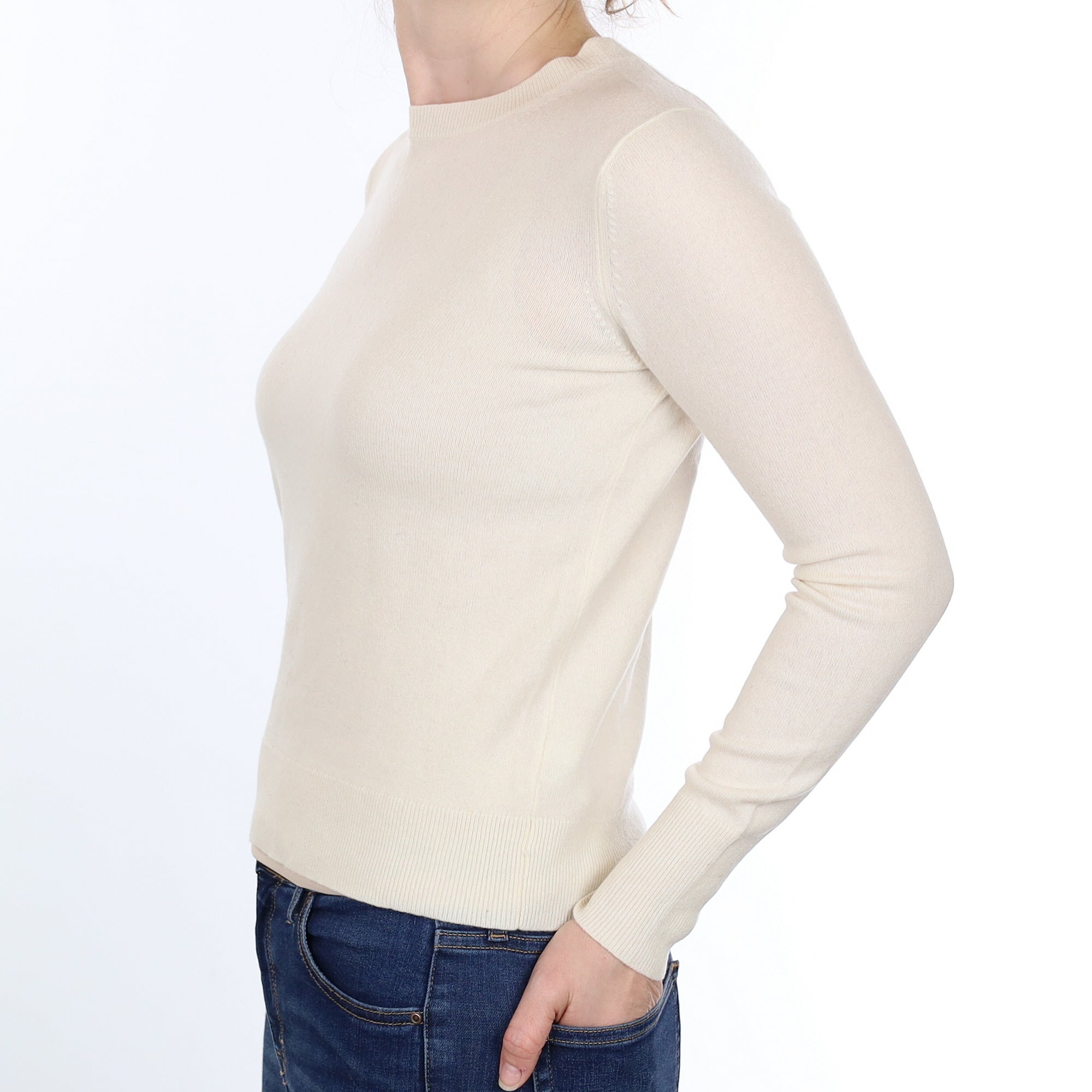 Vanilla Cream Cashmere Crew Neck Jumper Small
