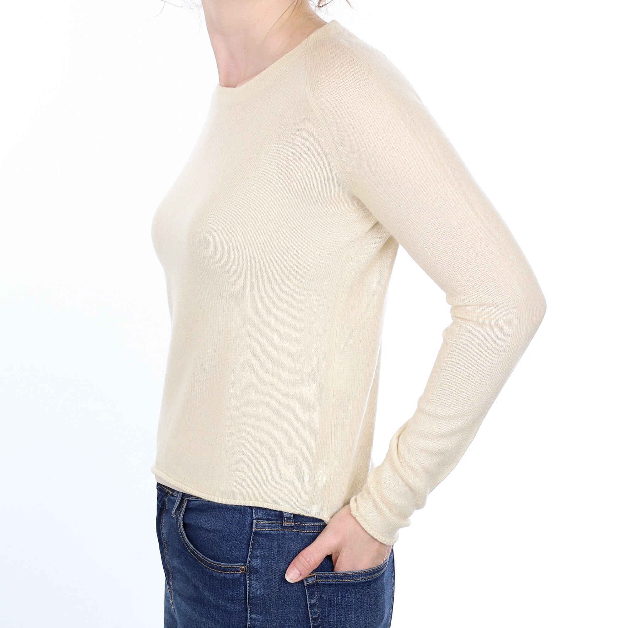Vanilla Cream Cashmere Crew Neck Jumper Small