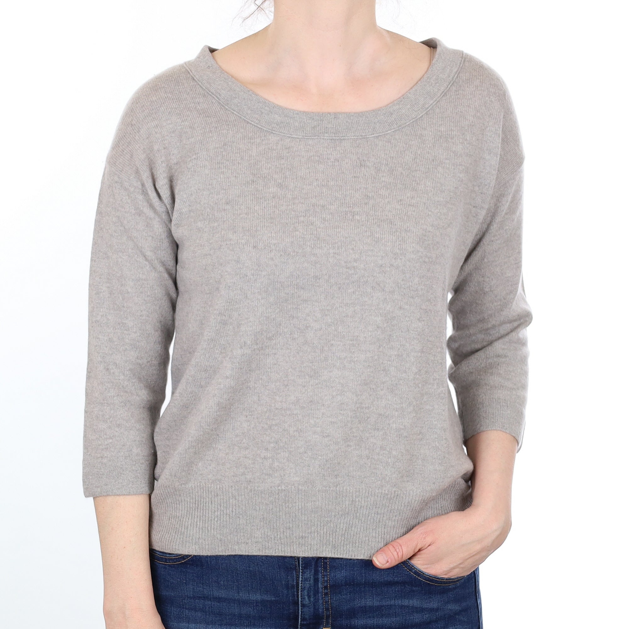 Smoke Grey Tie Back Cashmere 3/4 Sleeve Boat Neck Jumper Small