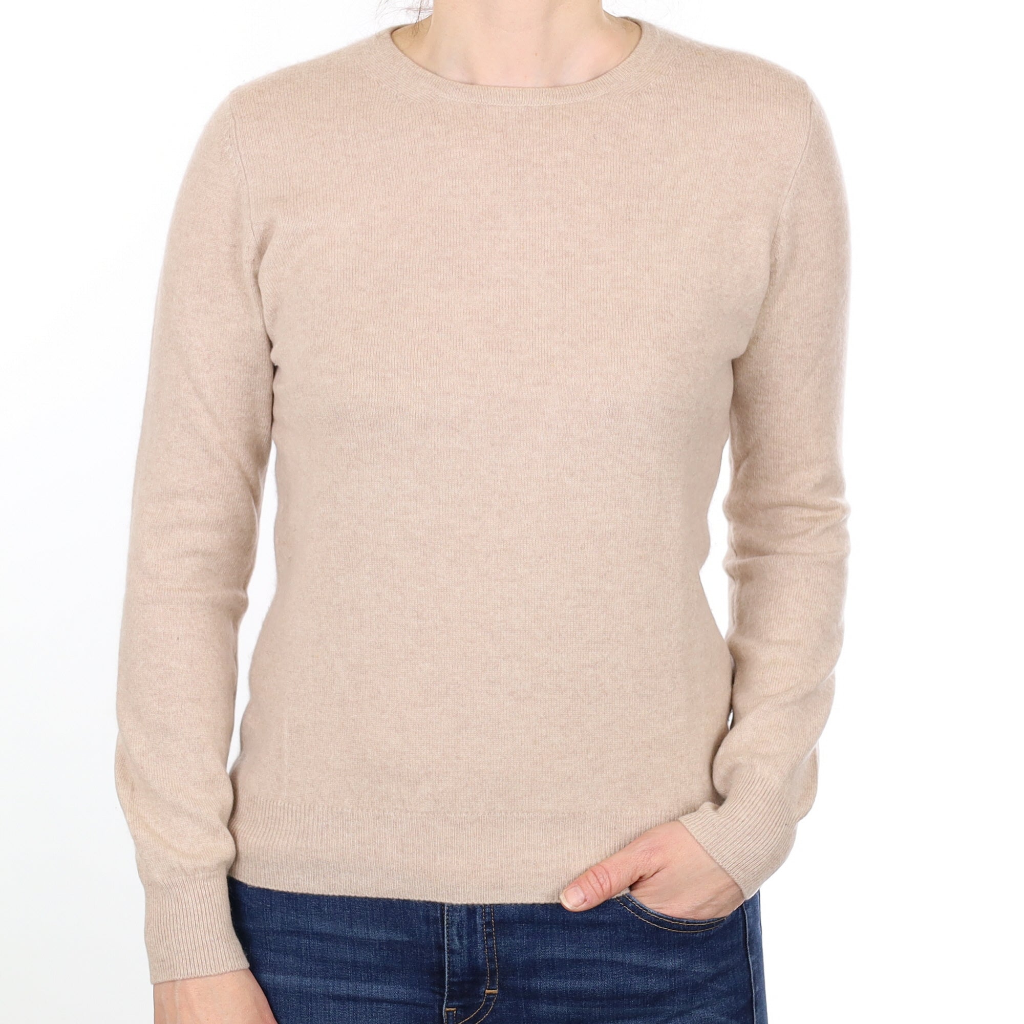 Oatmeal Cashmere Crew Neck Jumper Small