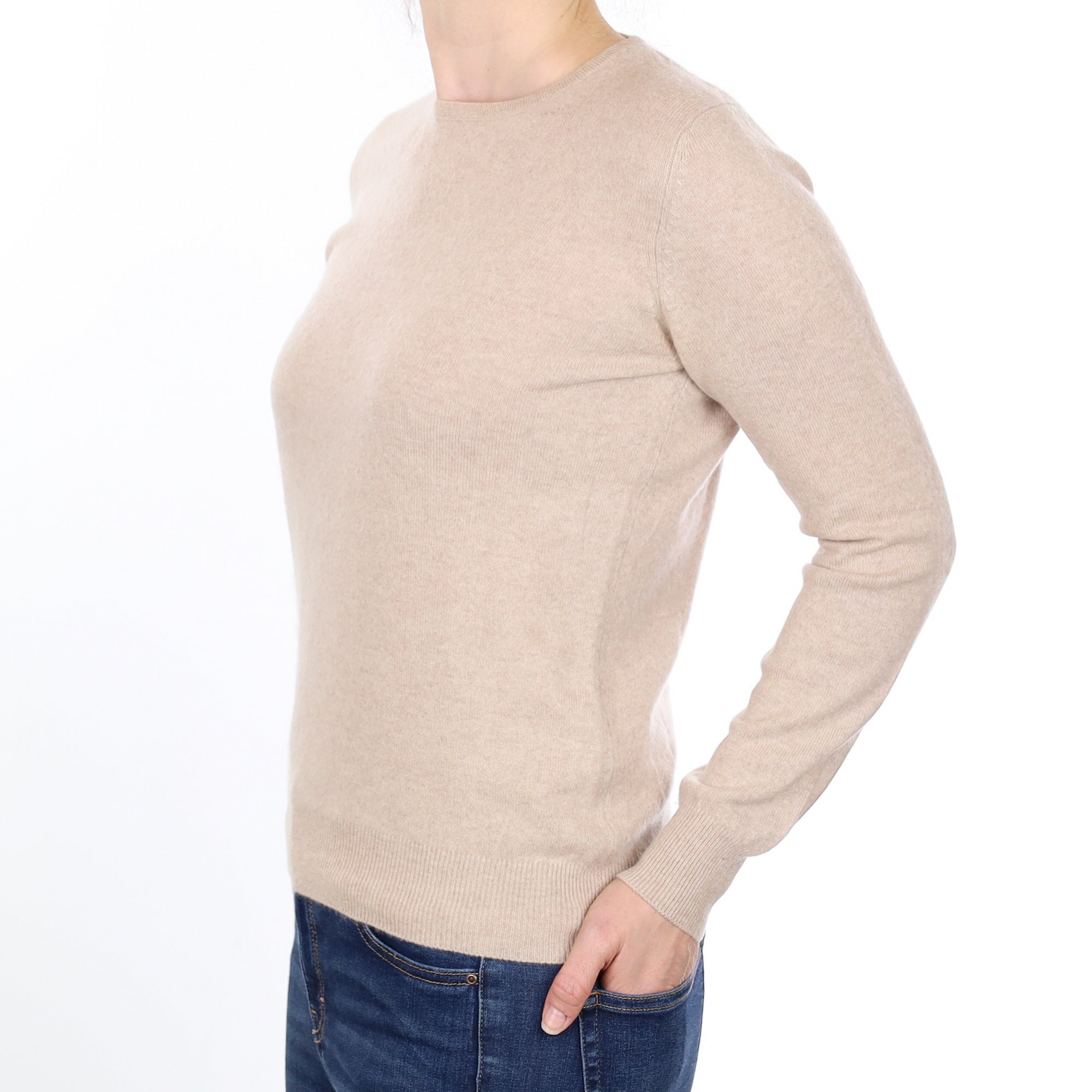 Oatmeal Cashmere Crew Neck Jumper Small