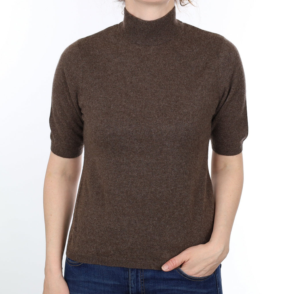 Muted Brown Cashmere Short Sleeved Turtleneck Jumper Small