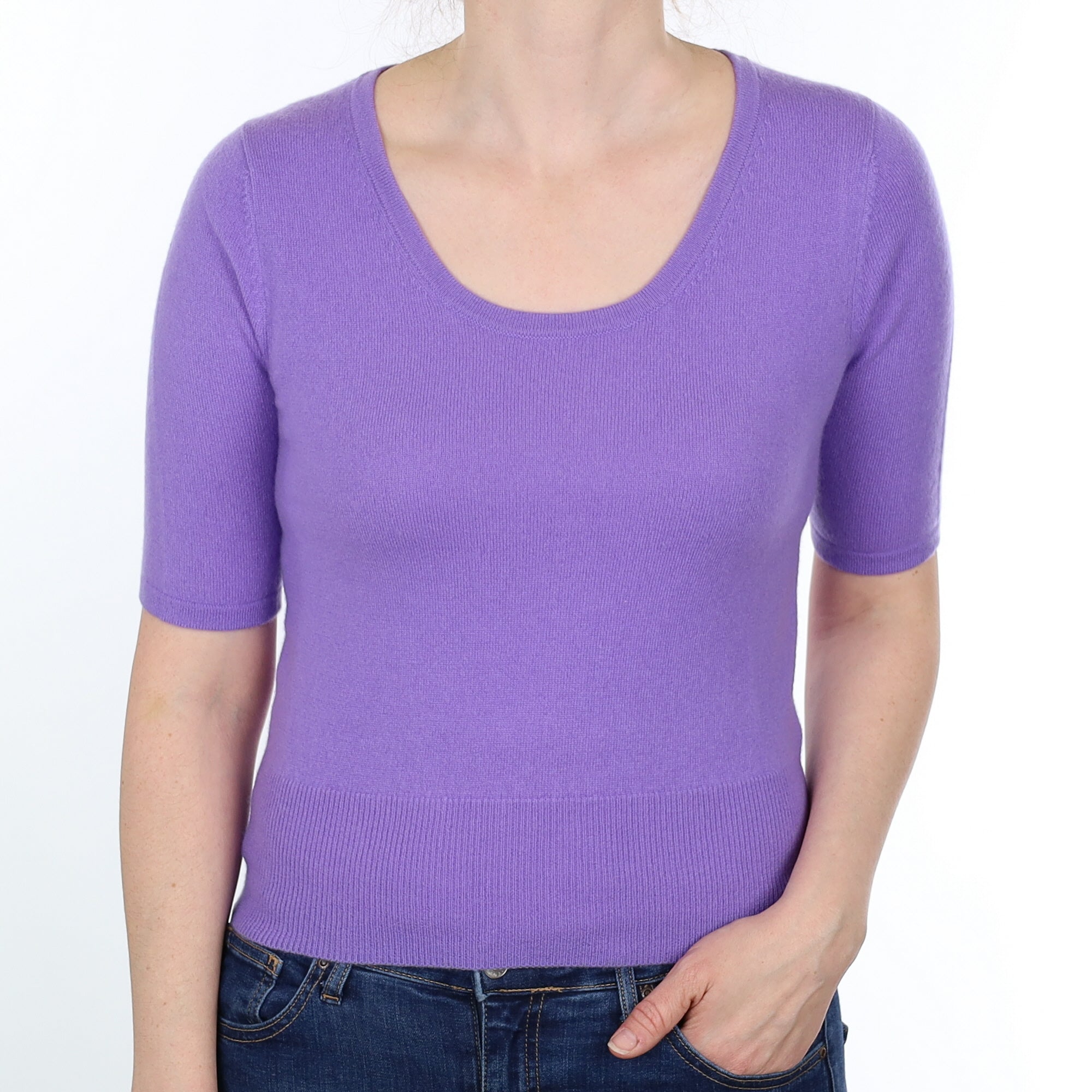 Periwinkle Purple Cashmere Short Sleeved Round Neck Jumper Small