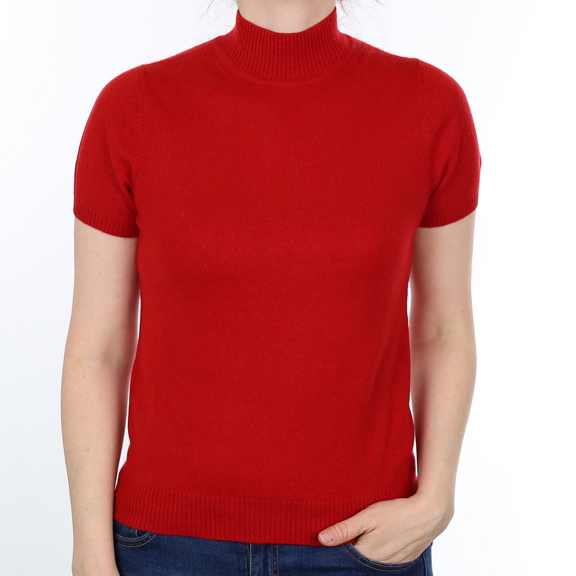 Scarlett Red Cashmere Short Sleeved Turtleneck Jumper Small