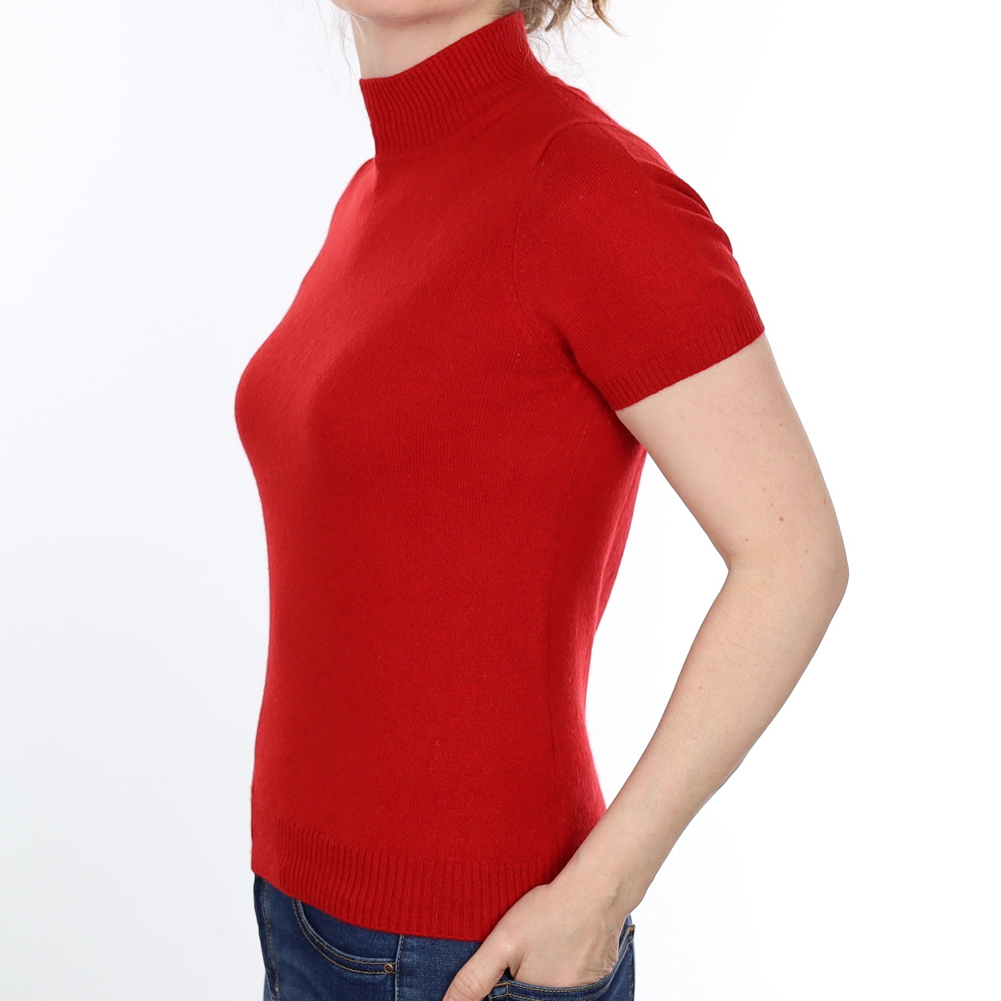 Scarlett Red Cashmere Short Sleeved Turtleneck Jumper Small