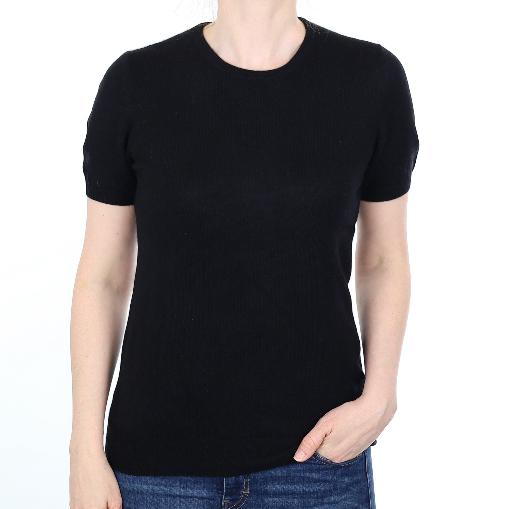 Black Cashmere Short Sleeved Crew Neck Jumper Small