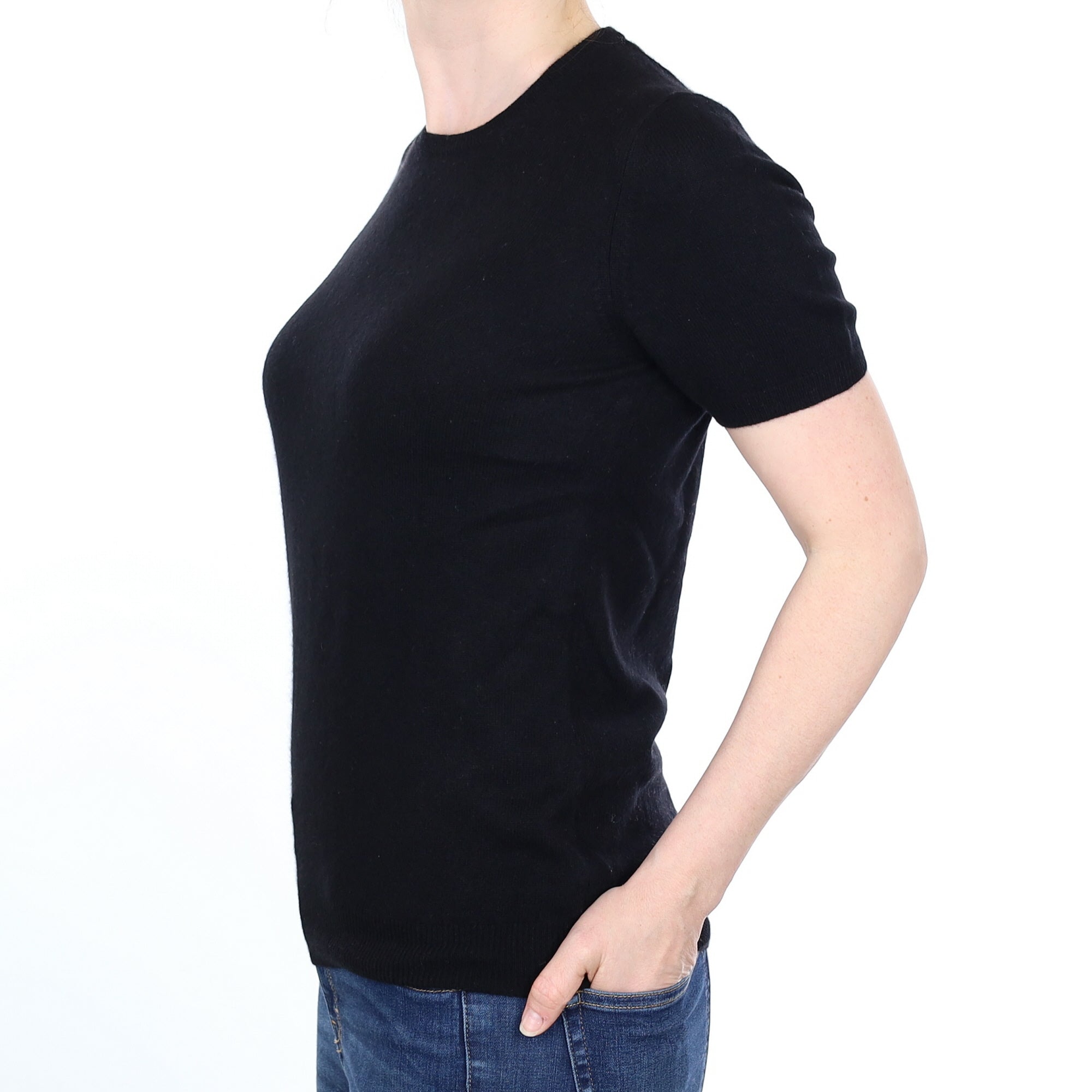 Black Cashmere Short Sleeved Crew Neck Jumper Small