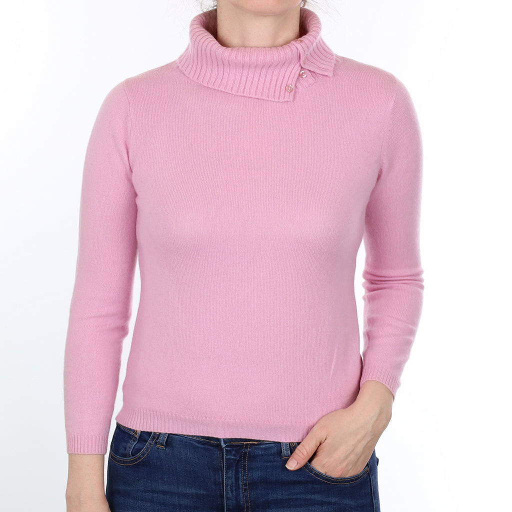 Pale Mauve Cashmere Polo Neck Jumper Small