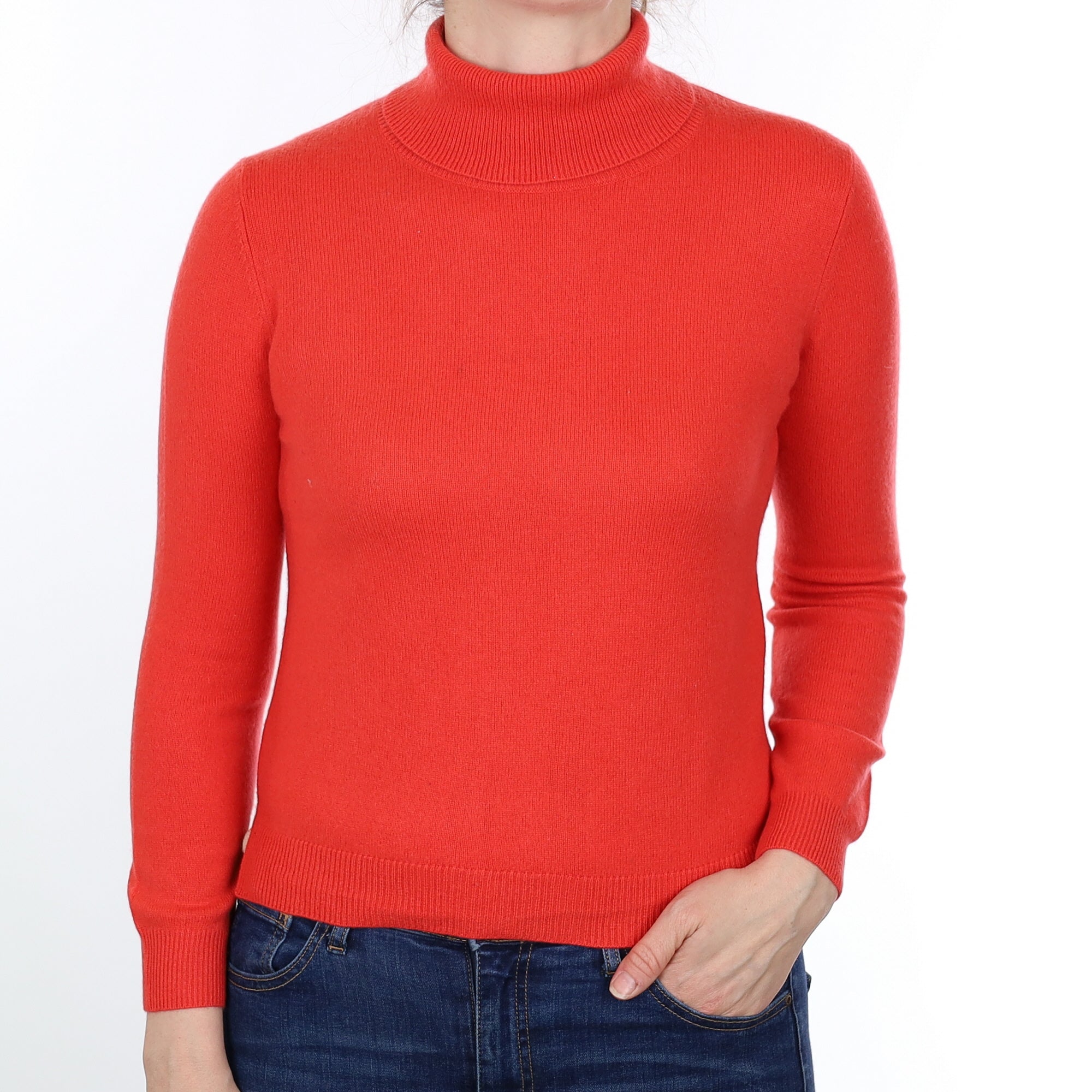 Deep Coral Cashmere Polo Neck Jumper Small