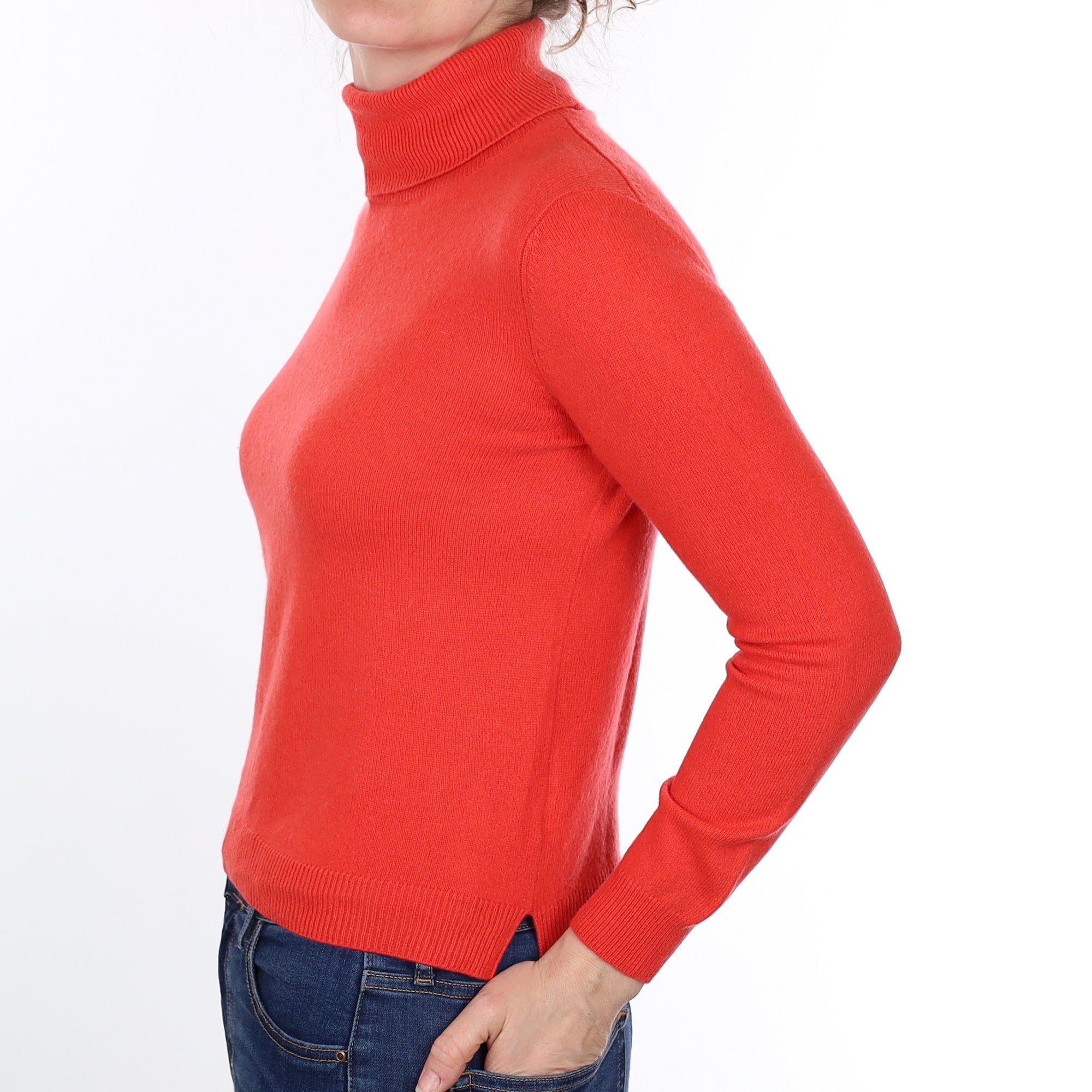 Deep Coral Cashmere Polo Neck Jumper Small