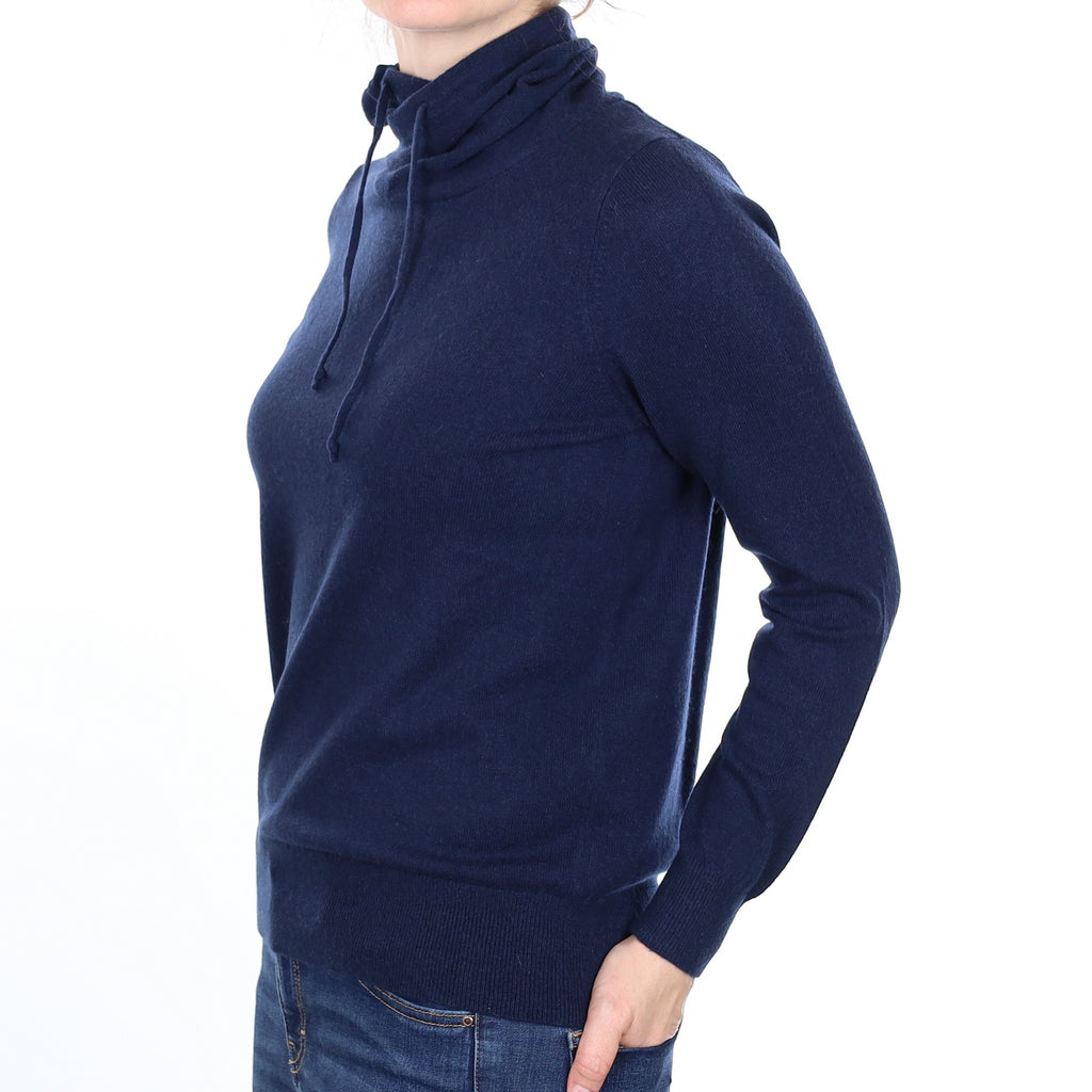 L.L.Bean Navy Blue Cashmere Cross Over Polo Neck Jumper Small