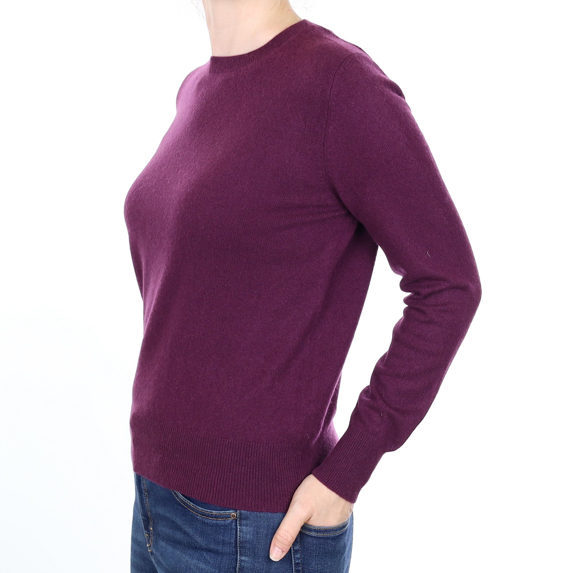 Plum Purple Cashmere Crew Neck Jumper Small