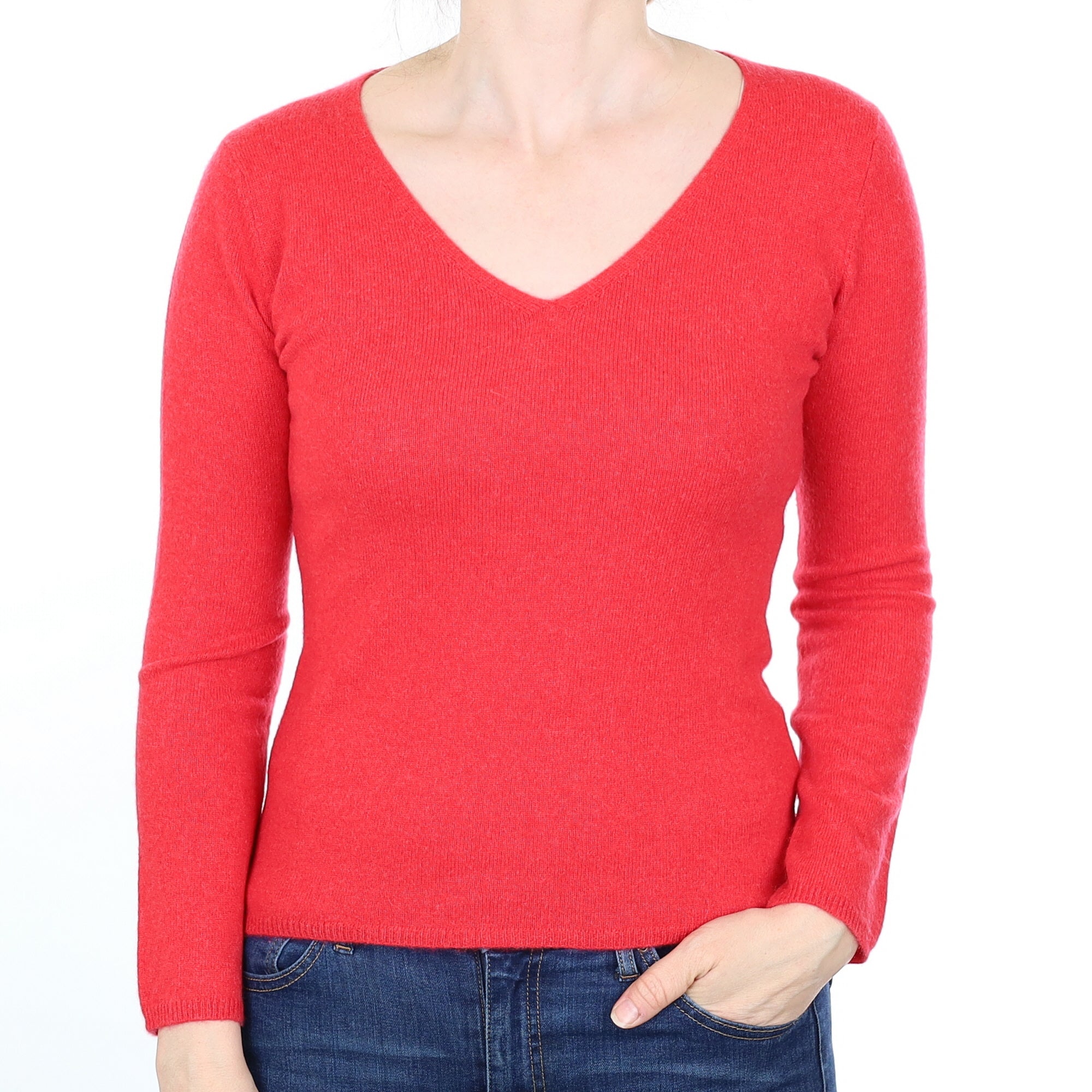 Watermelon Pink Cashmere V Neck Jumper Small