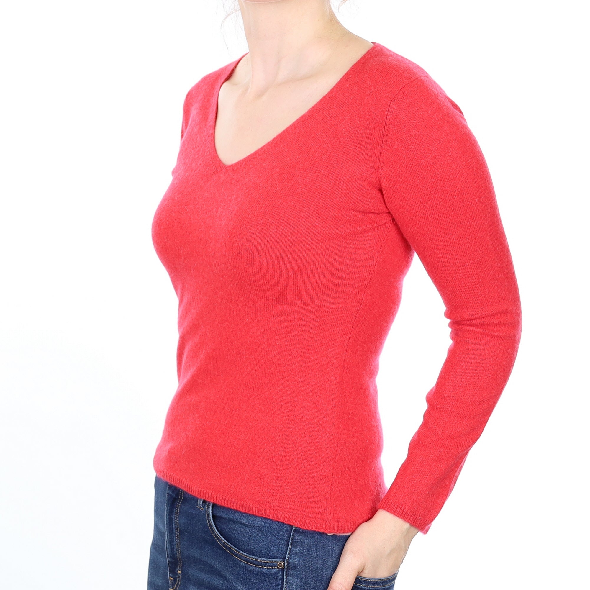 Watermelon Pink Cashmere V Neck Jumper Small