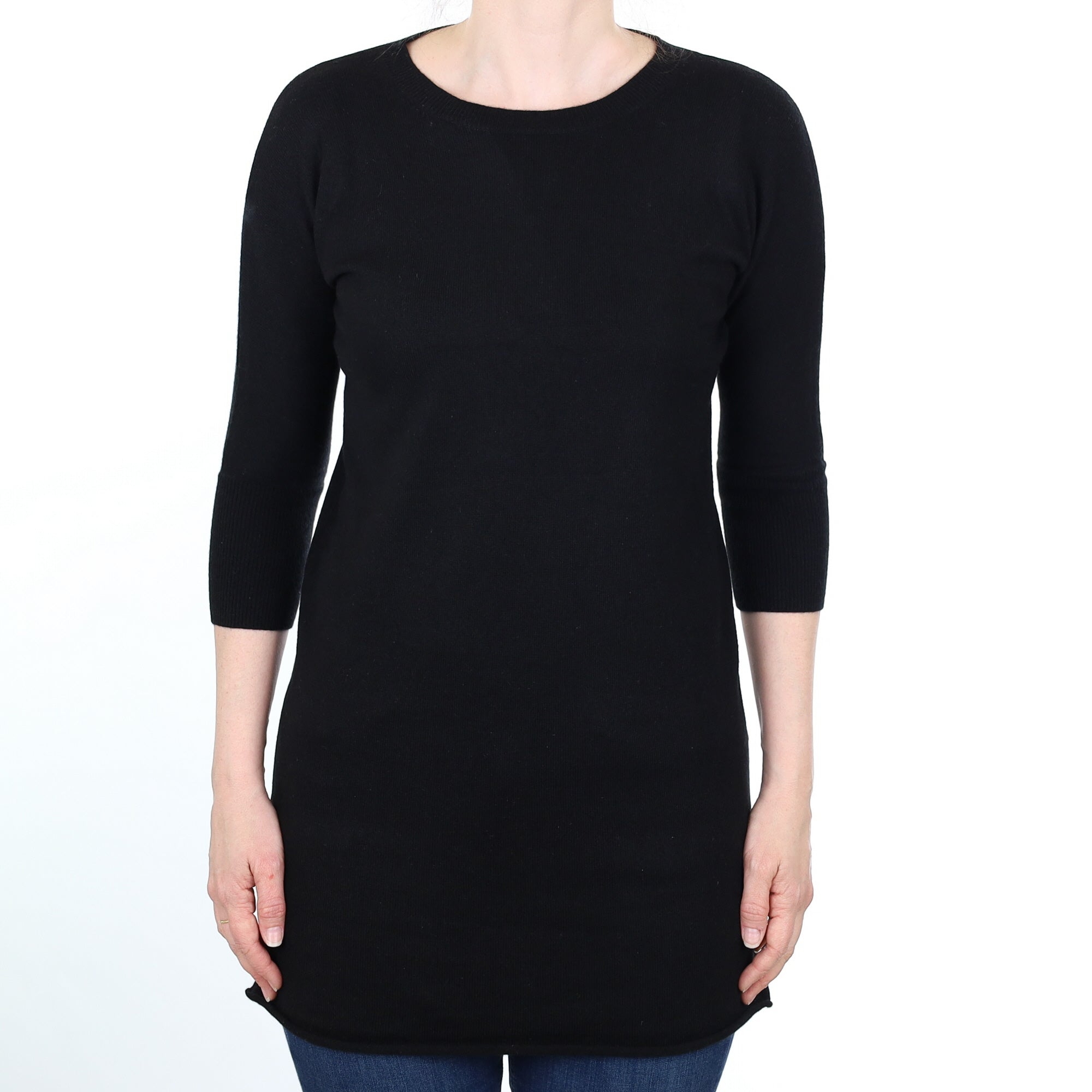 Black Cashmere 1/2 Sleeve Crew Neck Tunic Small