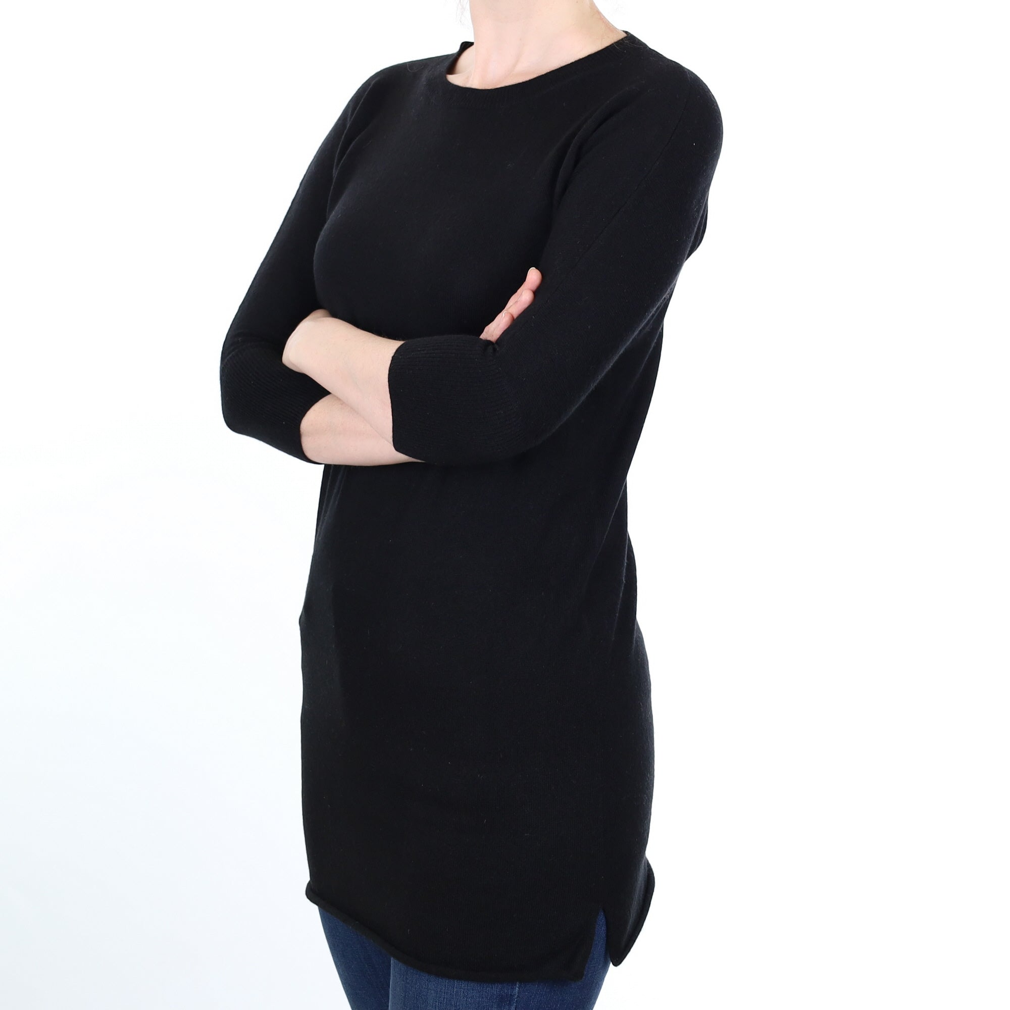 Black Cashmere 1/2 Sleeve Crew Neck Tunic Small