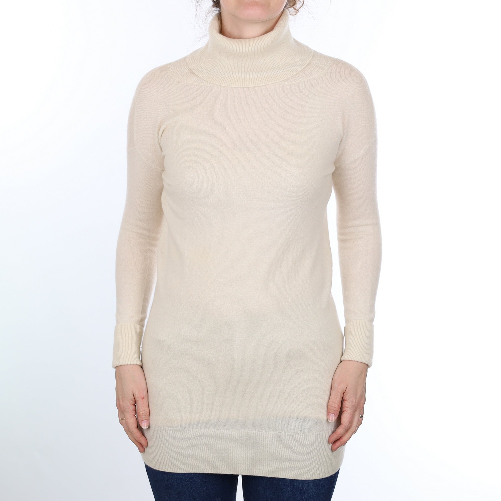 Vanilla Cream Cashmere Polo Neck Tunic Small