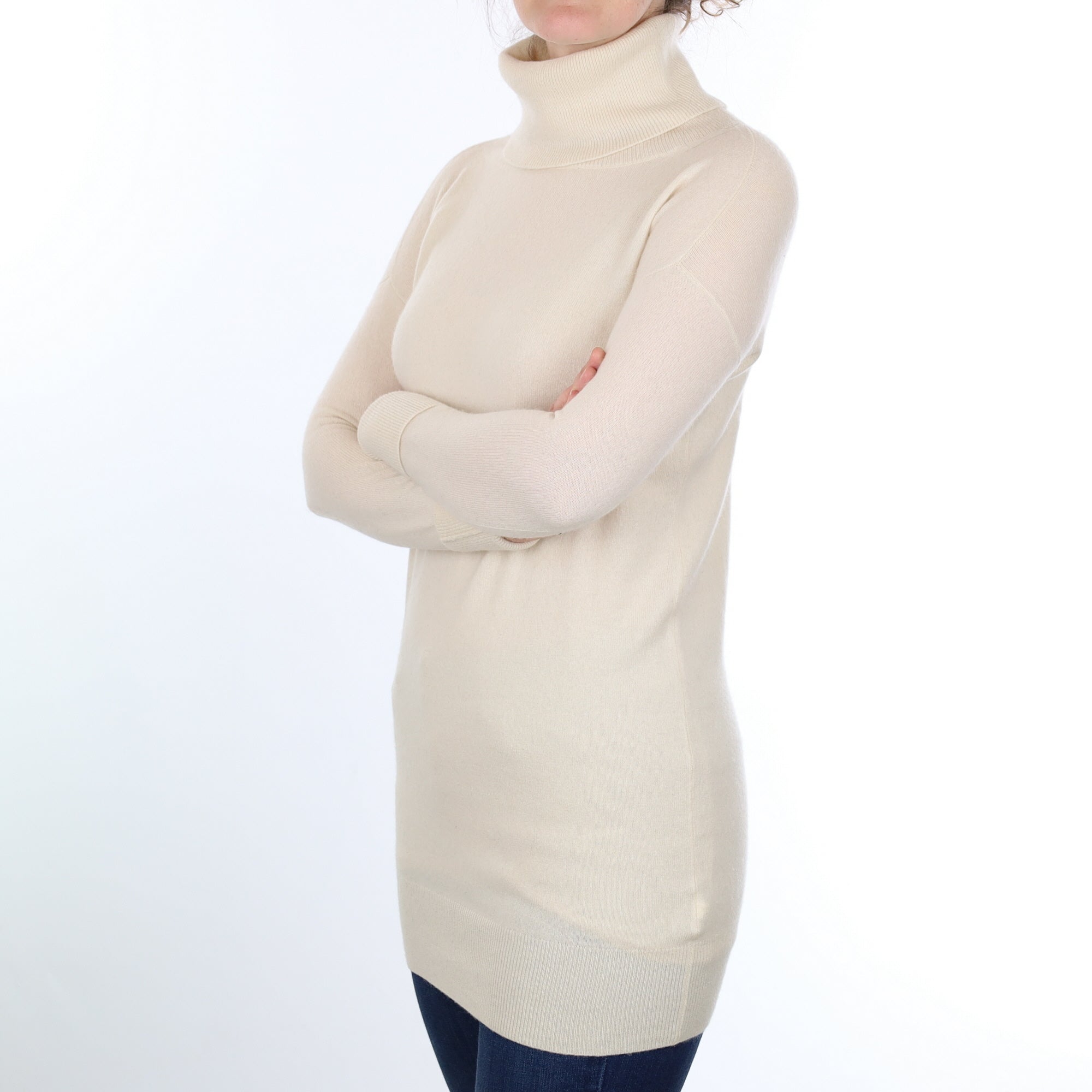 Vanilla Cream Cashmere Polo Neck Tunic Small