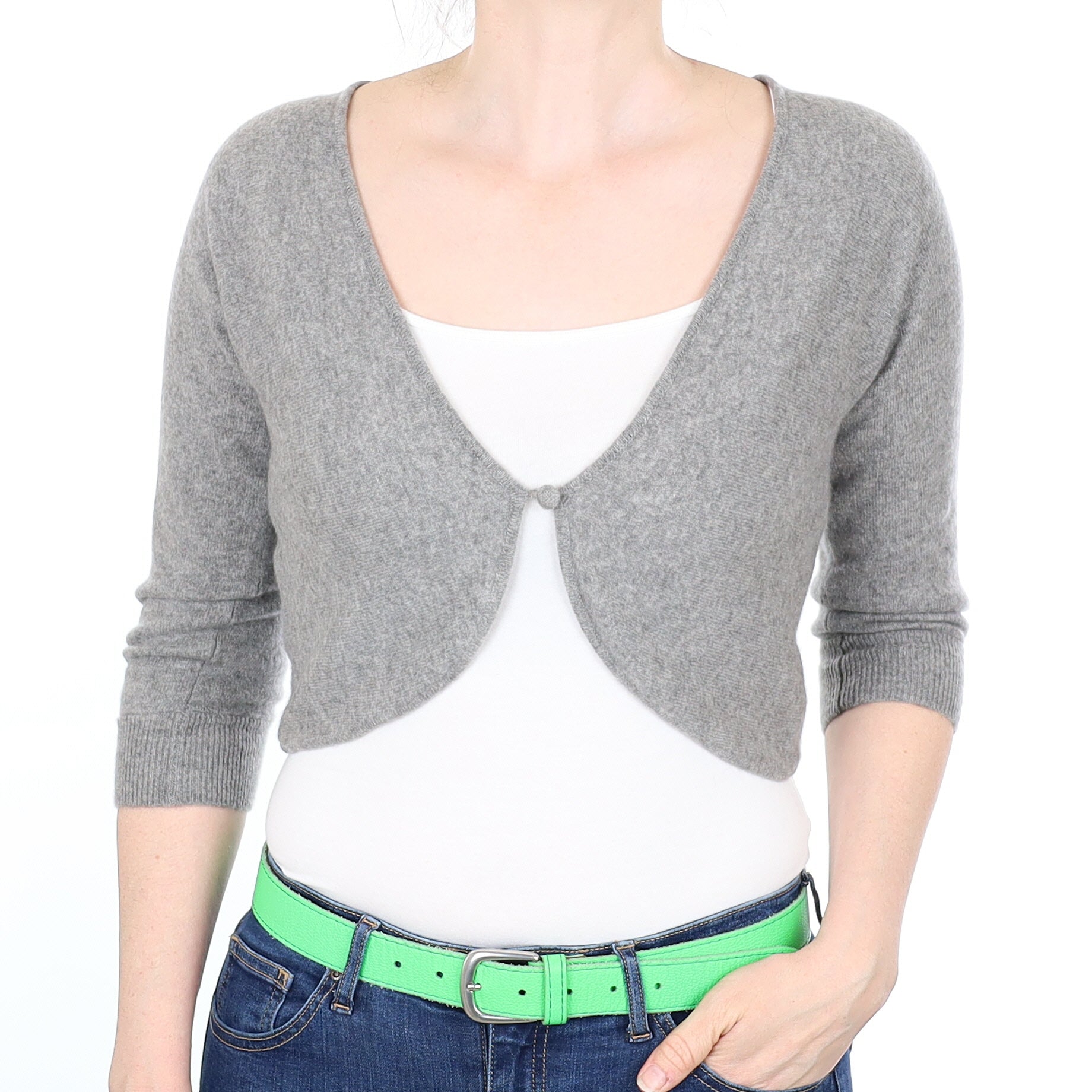 Slate Grey Cashmere V Neck Cropped Cardigan Small