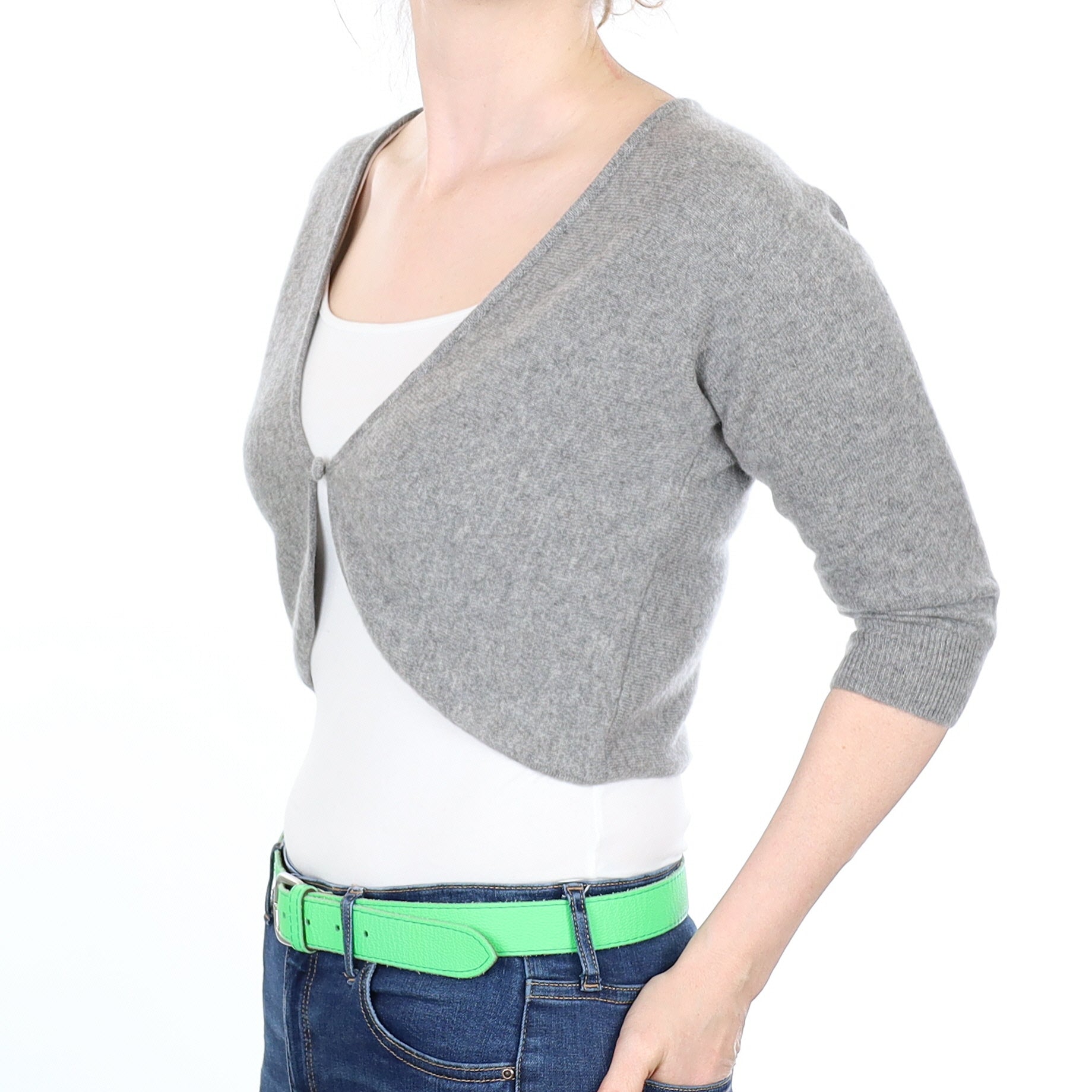 Slate Grey Cashmere V Neck Cropped Cardigan Small