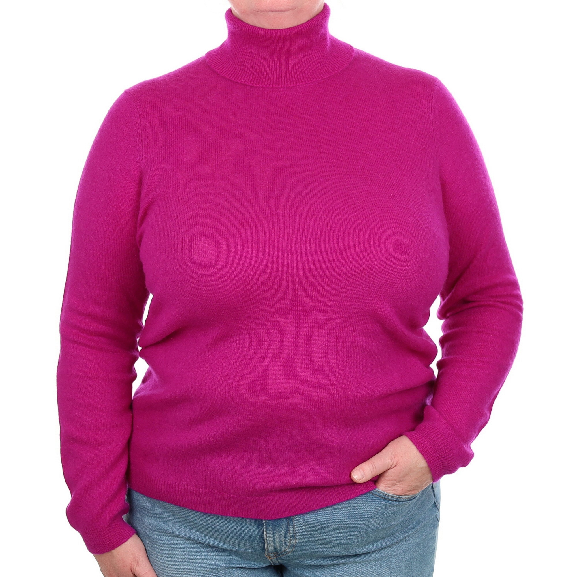 Magenta Pink Cashmere Polo Neck Jumper Extra Large