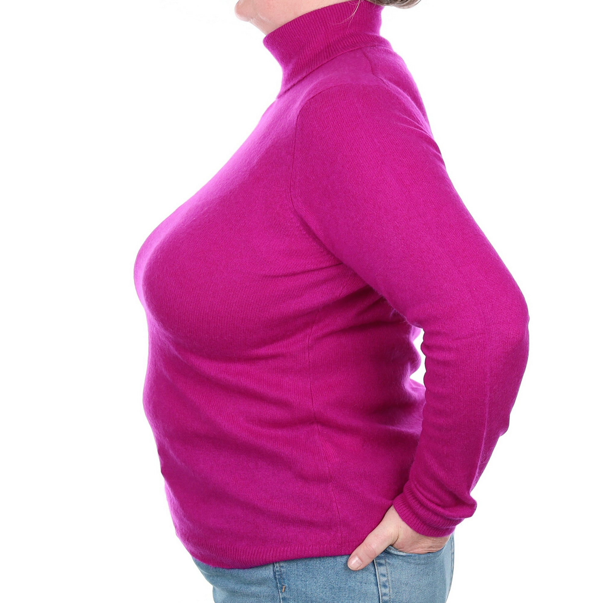 Magenta Pink Cashmere Polo Neck Jumper Extra Large