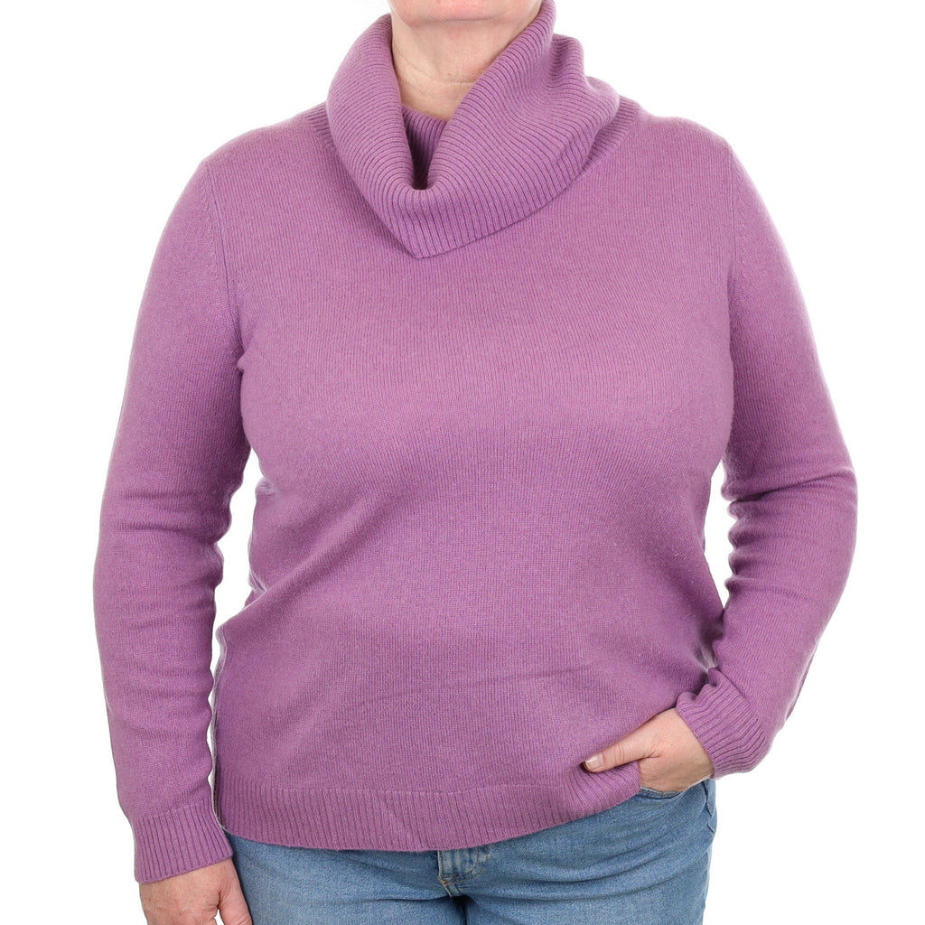 Heather Purple Cashmere Polo Neck Jumper Extra Large