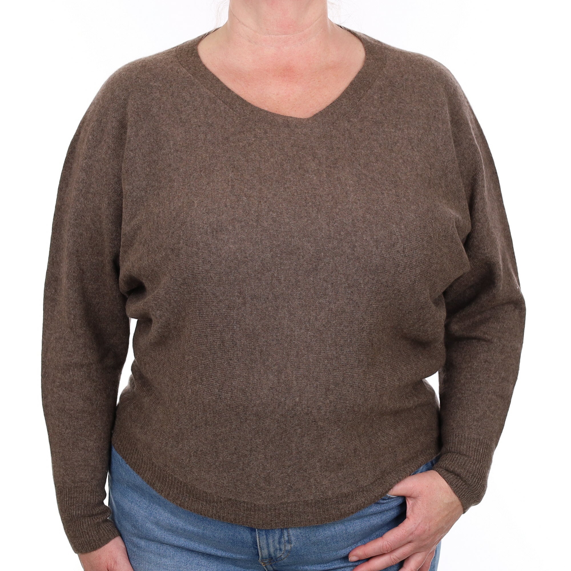 Muted Brown Cashmere Crew Neck Jumper Extra Large