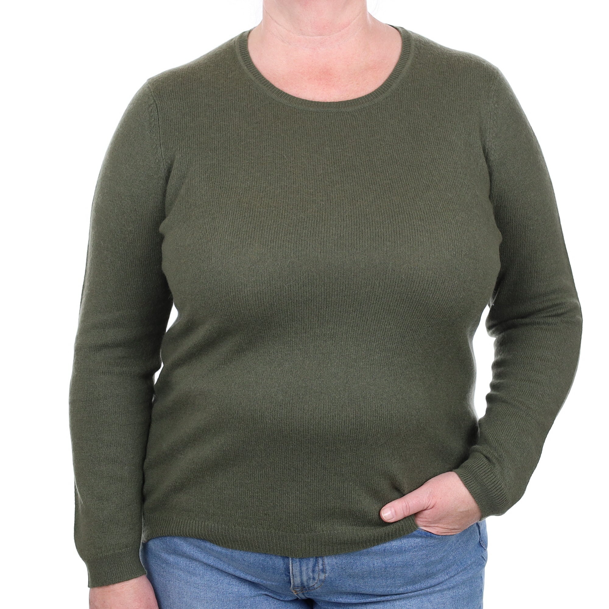 Khaki Green Cashmere Crew Neck Jumper Extra Large