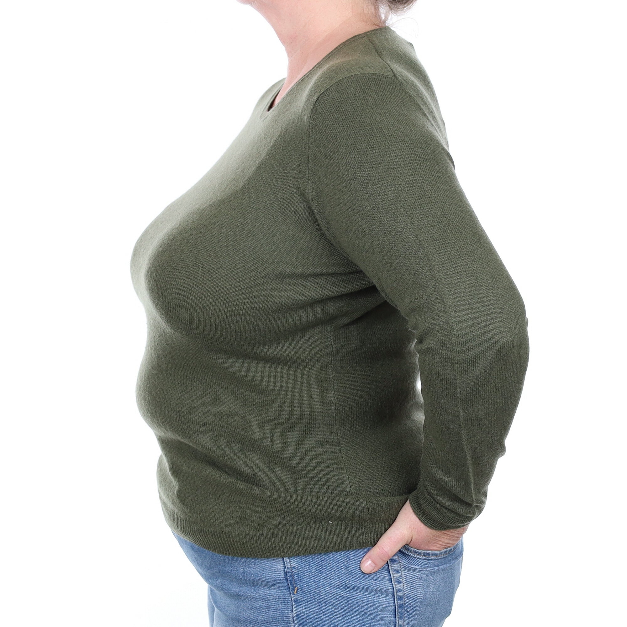 Khaki Green Cashmere Crew Neck Jumper Extra Large