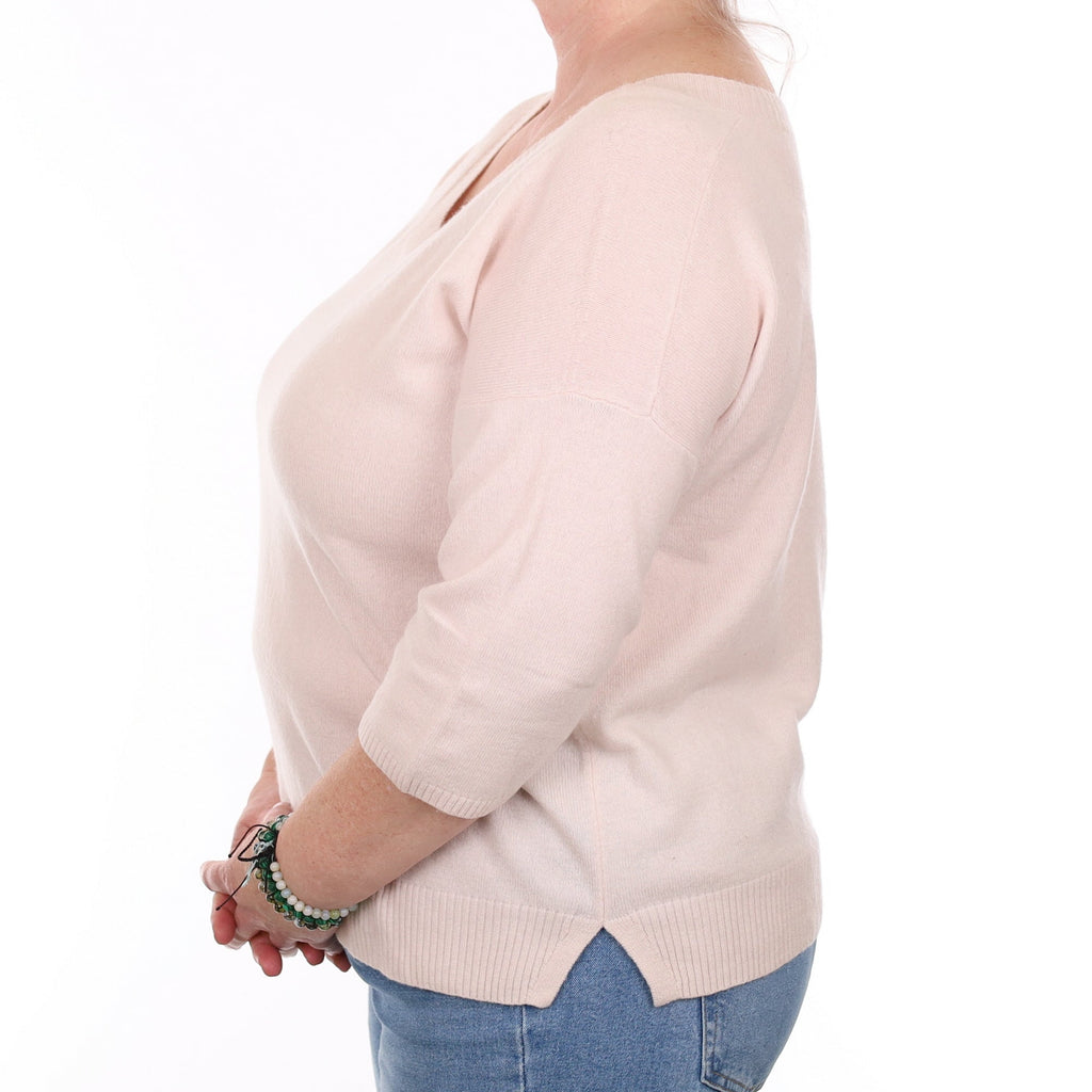 Ice Pink Cashmere 3/4 sleeve Boat Neck Jumper Extra Large