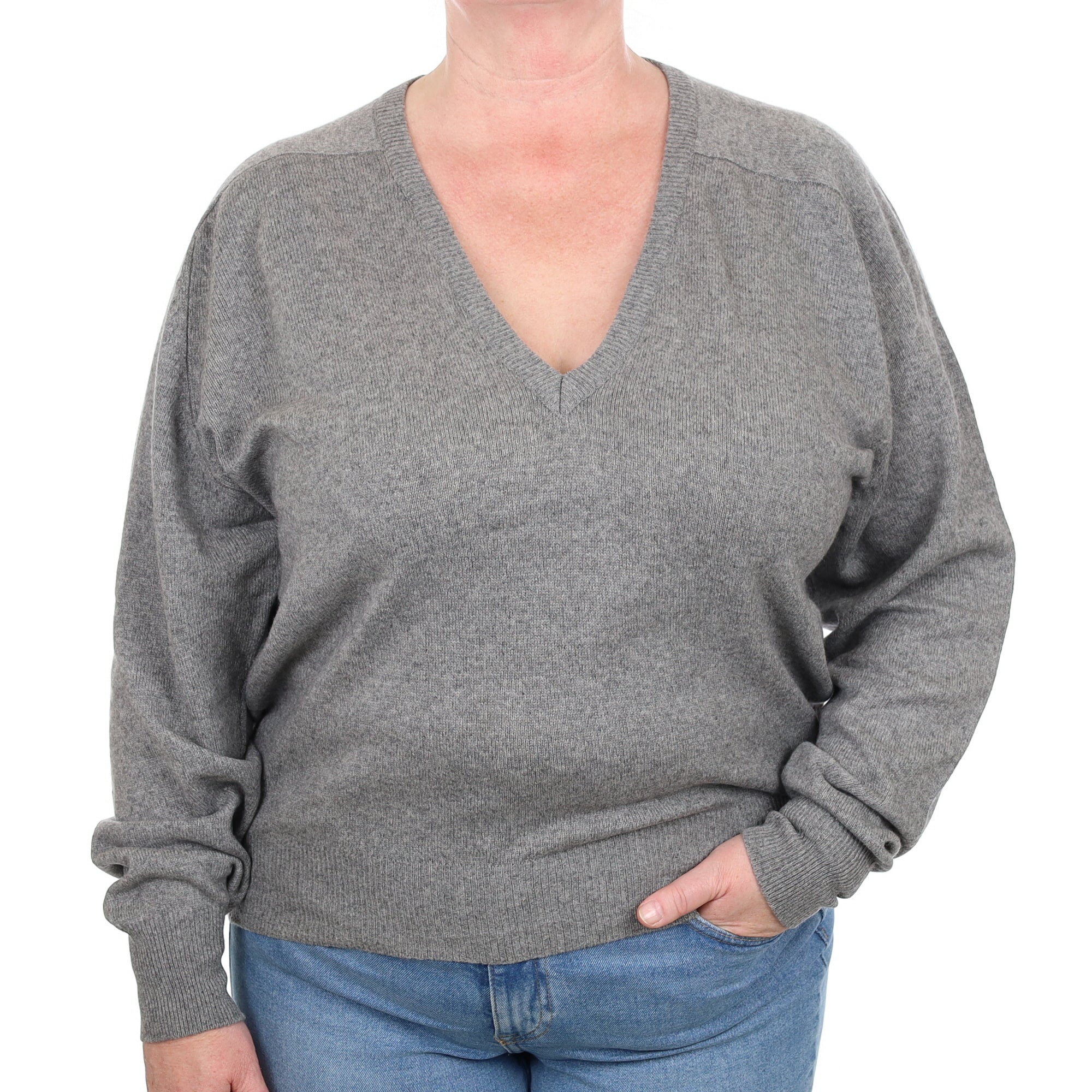 Ash Grey Cashmere V Neck Jumper Extra Extra Large
