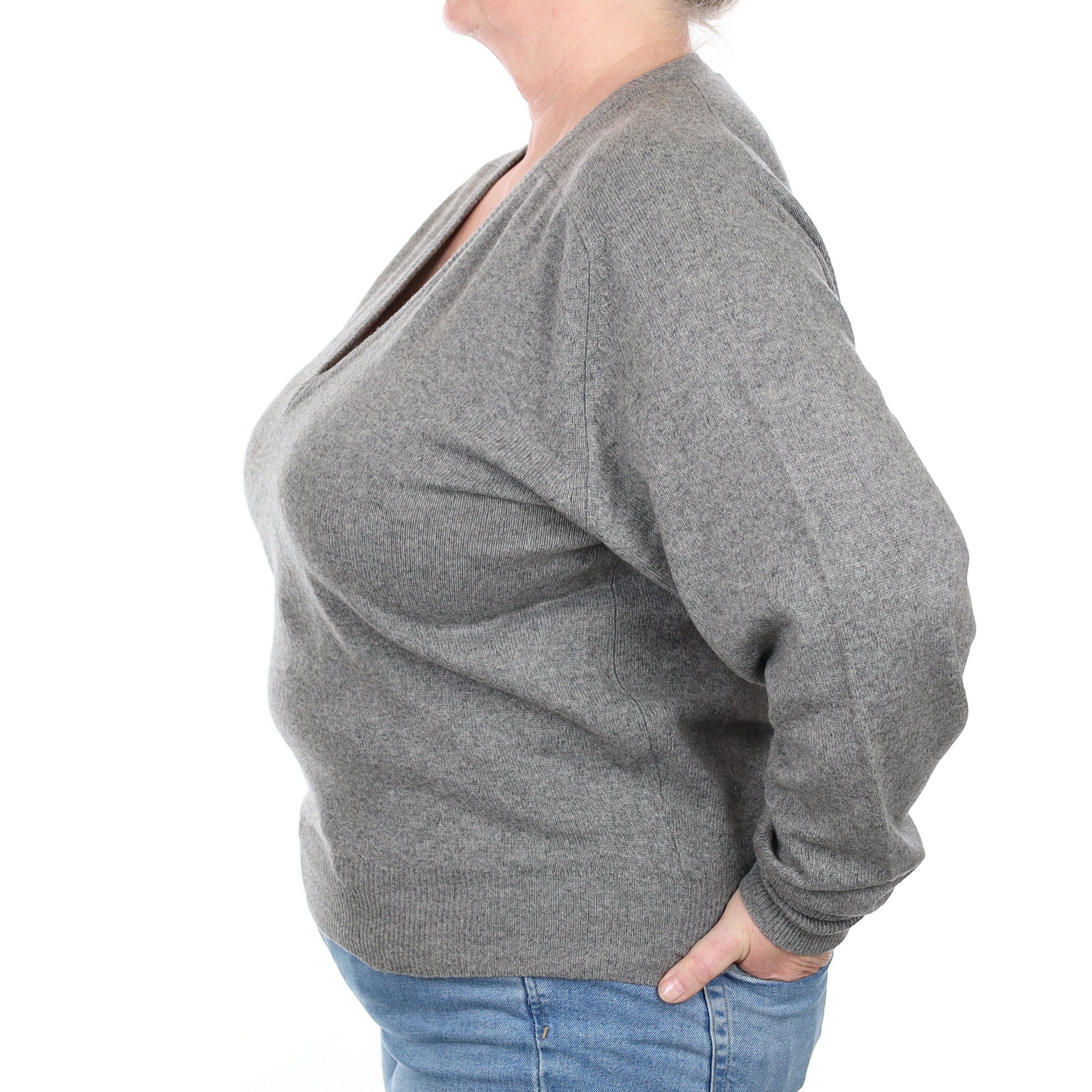 Ash Grey Cashmere V Neck Jumper Extra Extra Large