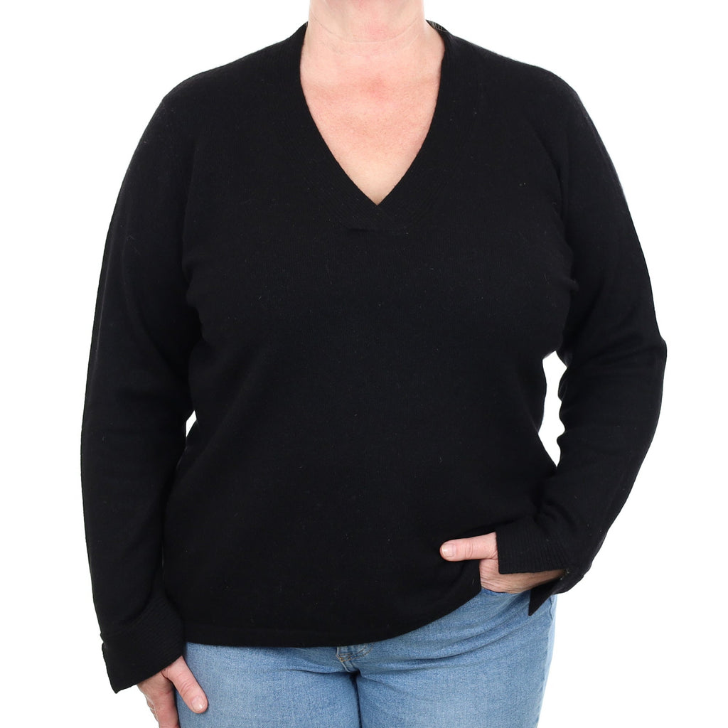 Black Cashmere V Neck Jumper 3 Extra Large