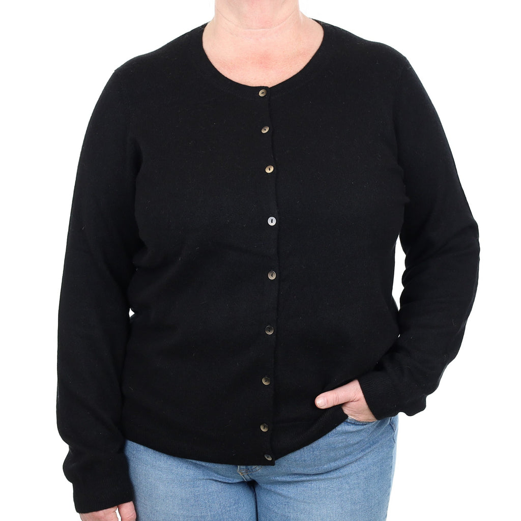 Black Cashmere Crew Neck Cardigan Extra Extra Large