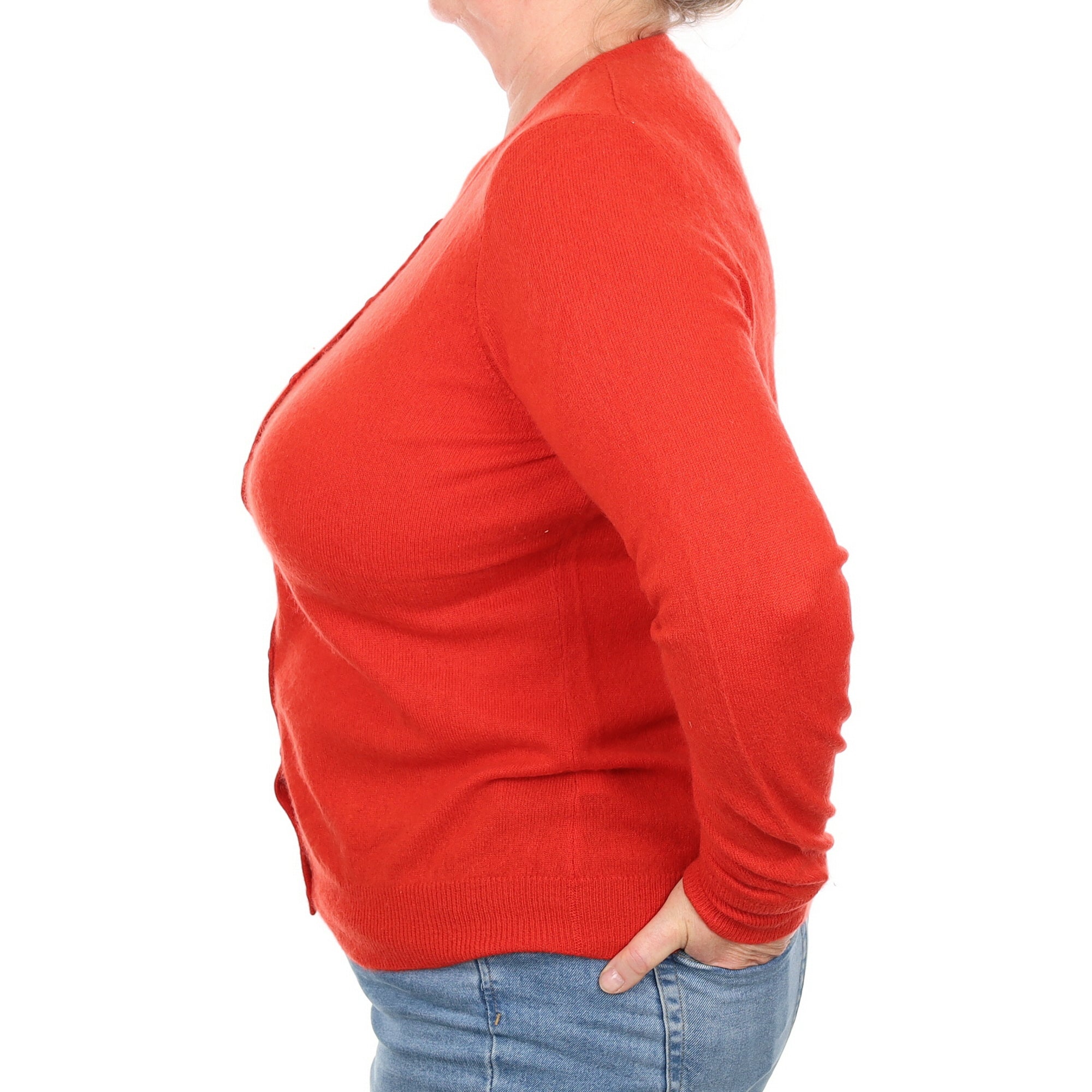 Vermillion Orange Cashmere Crew Neck Cardigan Extra Large