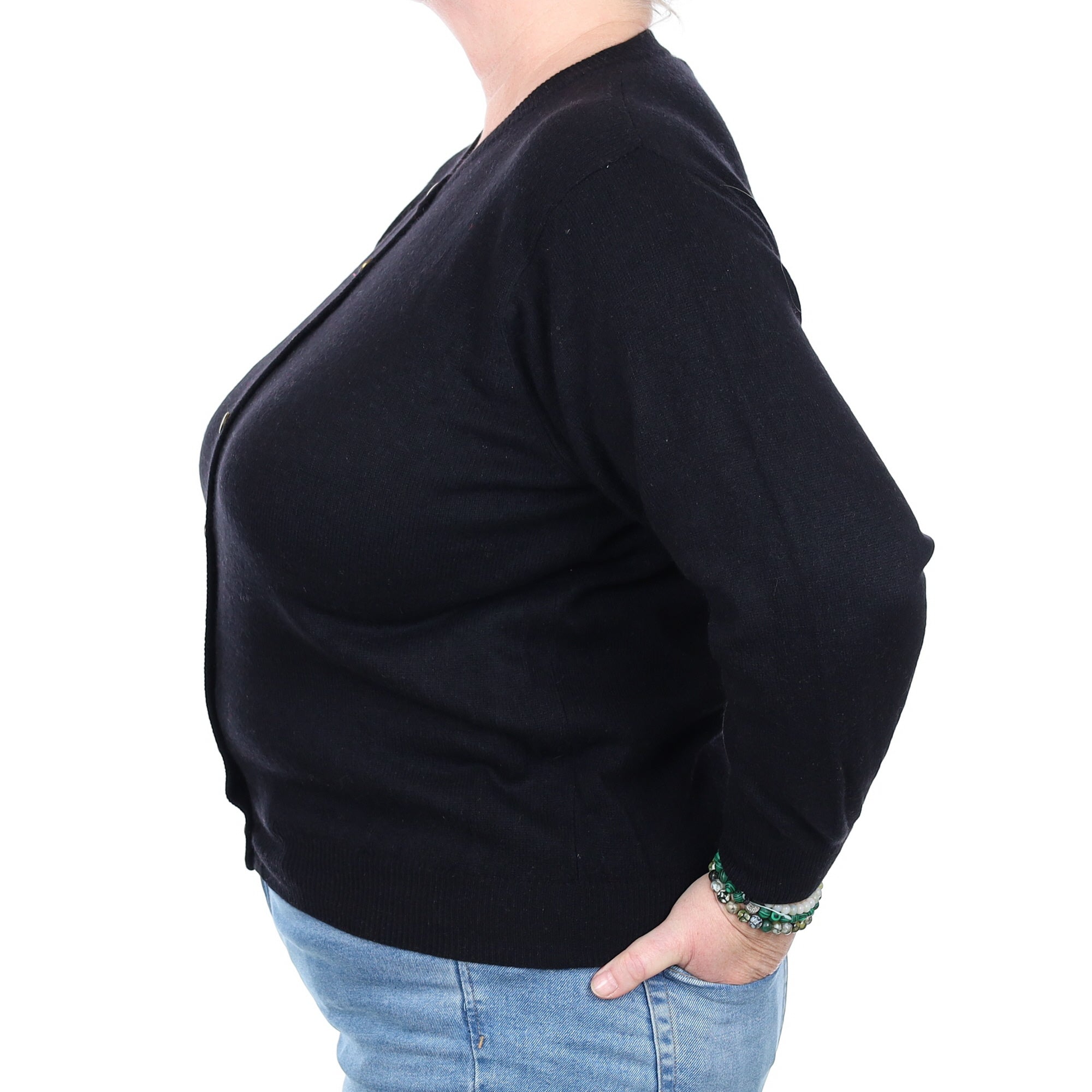 Black Cashmere Crew Neck Cardigan Extra Large