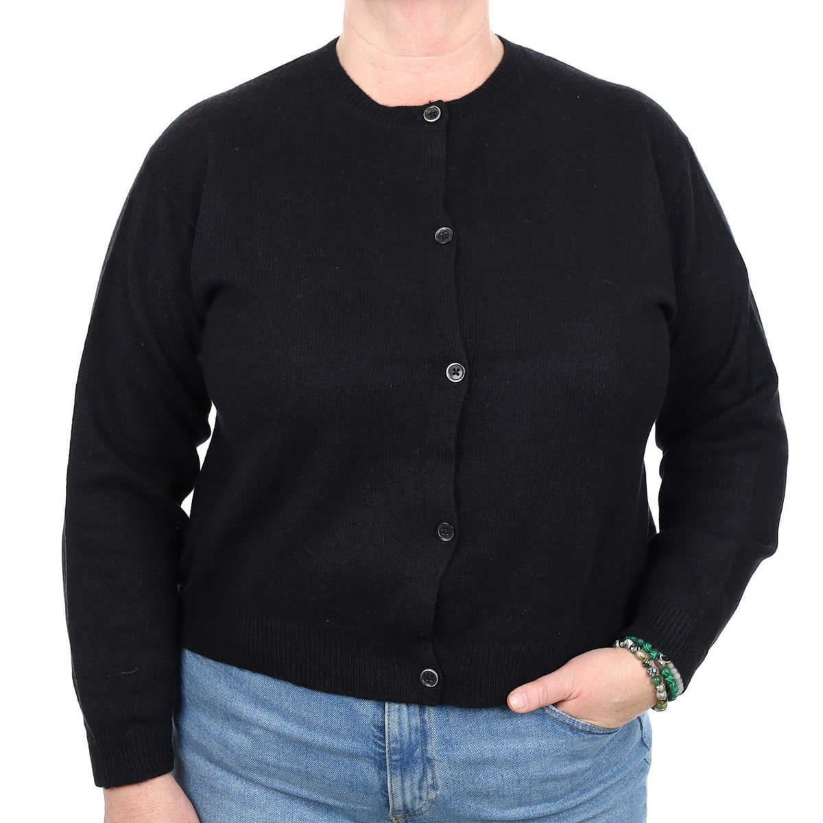 Black Cashmere Crew Neck Cardigan Extra Large