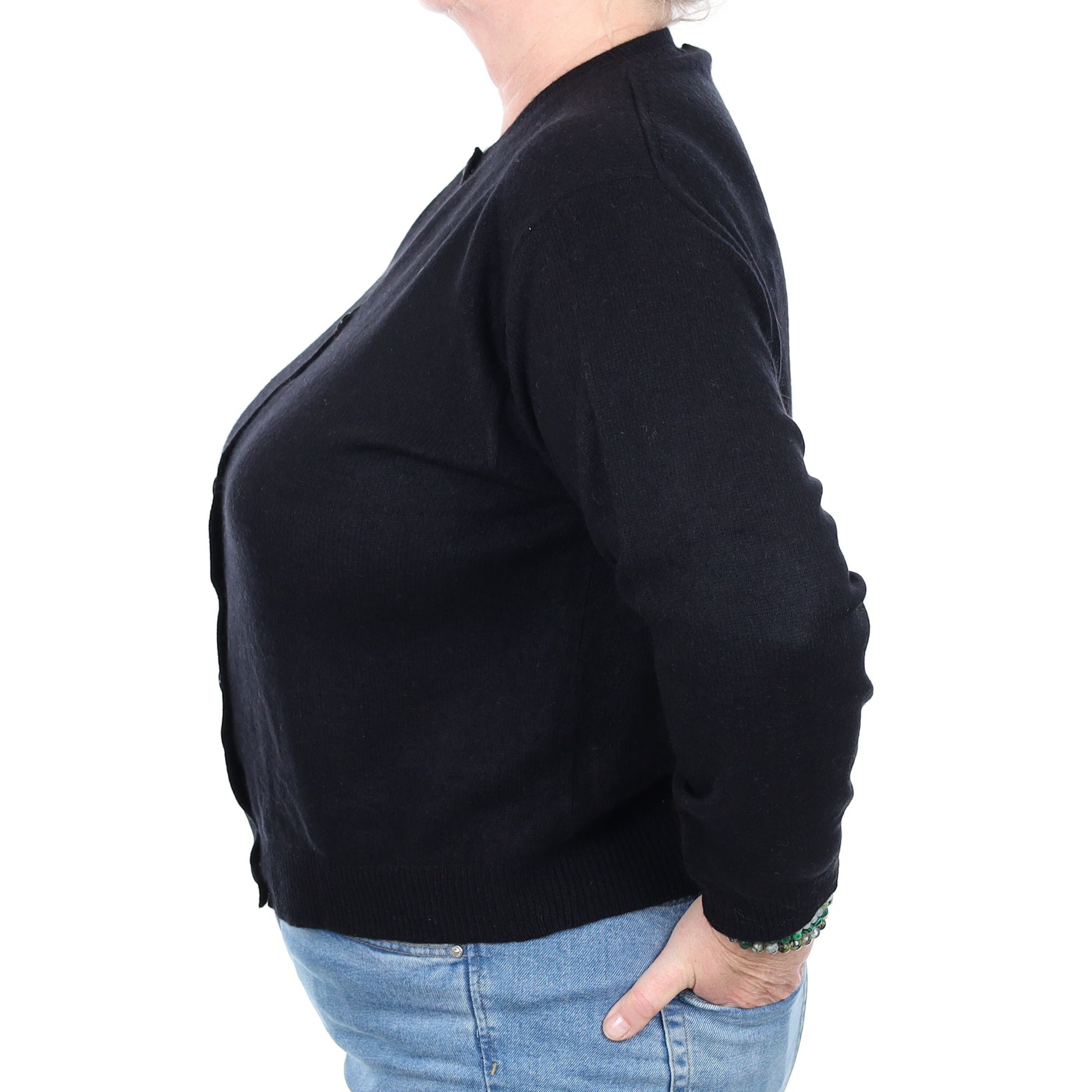 Black Cashmere Crew Neck Cardigan Extra Large