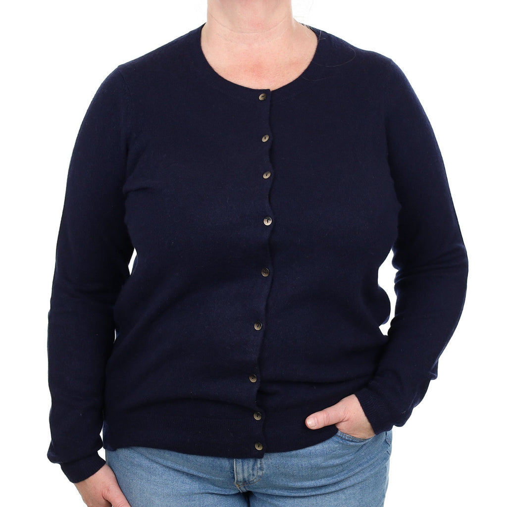 Navy Blue Cashmere Crew Neck Cardigan Extra Large