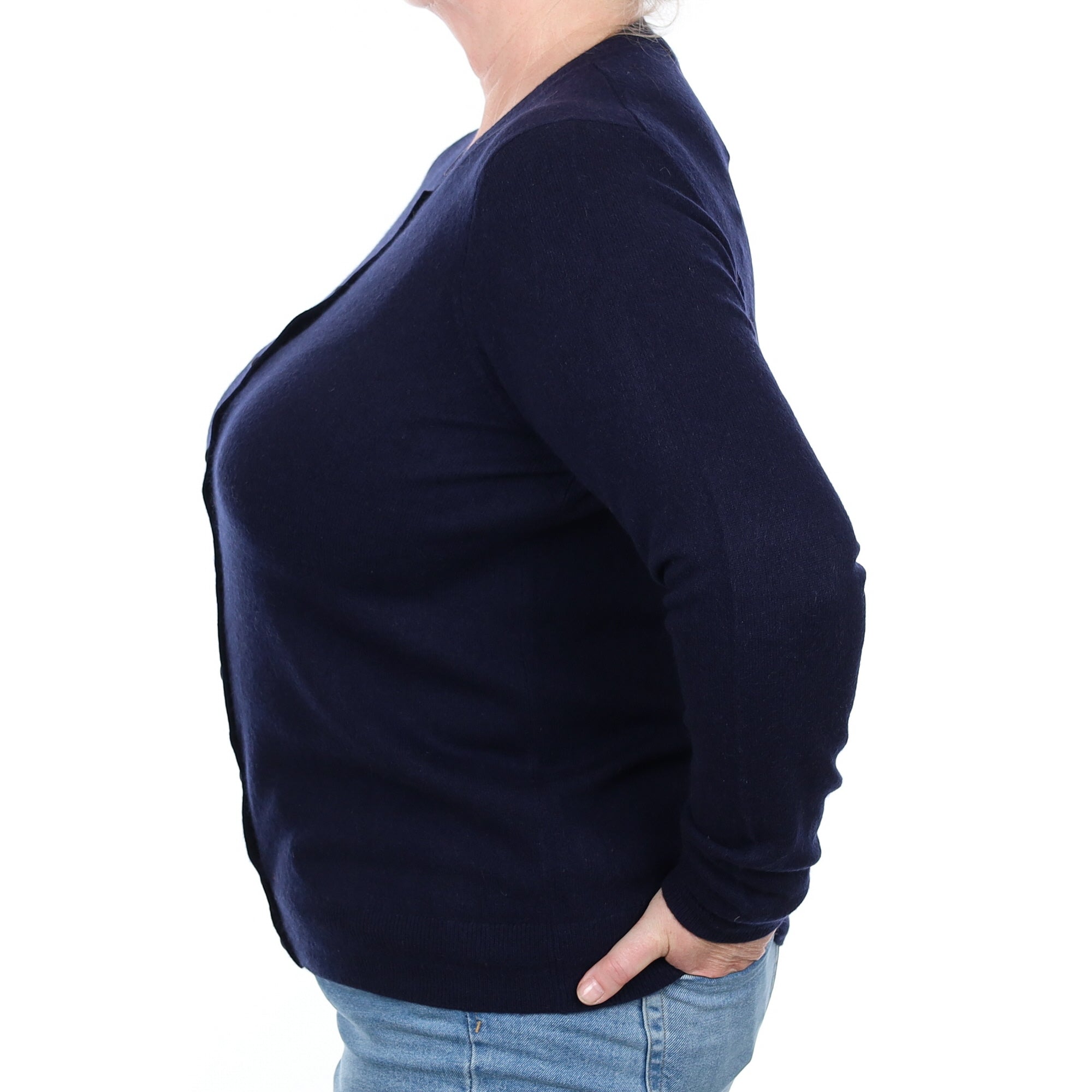 Navy Blue Cashmere Crew Neck Cardigan Extra Large