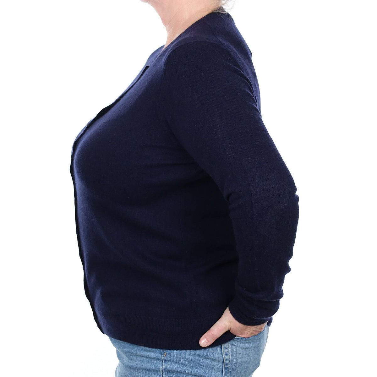 Navy Blue Cashmere Crew Neck Cardigan Extra Large