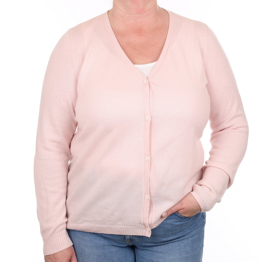 Shell Pink Cashmere V Neck Cardigan Extra Large