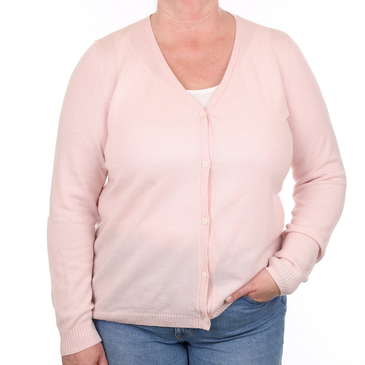 Shell Pink Cashmere V Neck Cardigan Extra Large