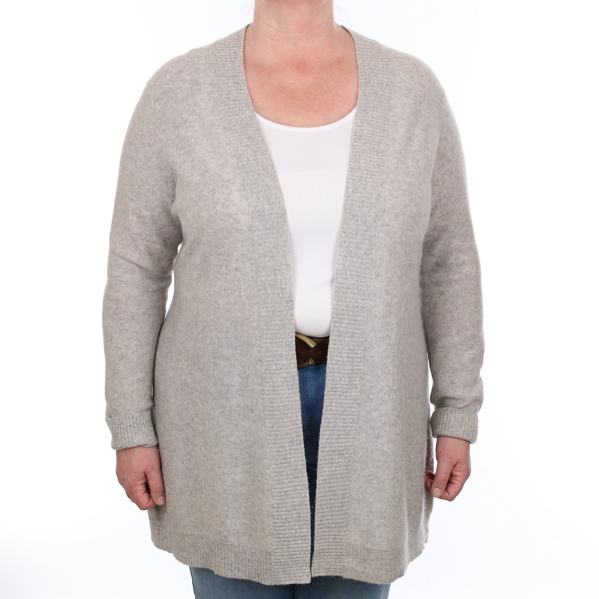 Smoke Grey Cashmere 3/4 Sleeved Edge to Edge Cardigan Extra Large